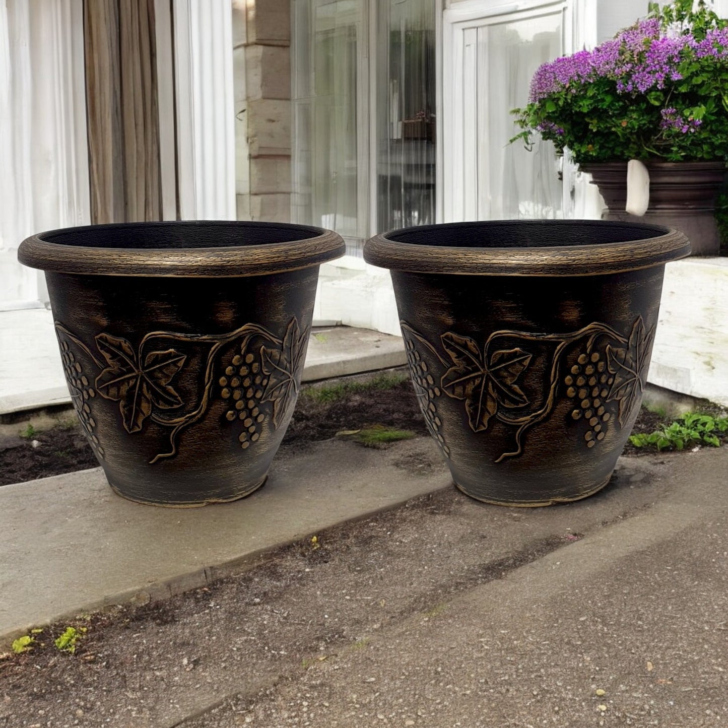 Antique-Style Planter Pot with Grape Vine Design – 28CM X 37CM (Single/Pack of 2)
