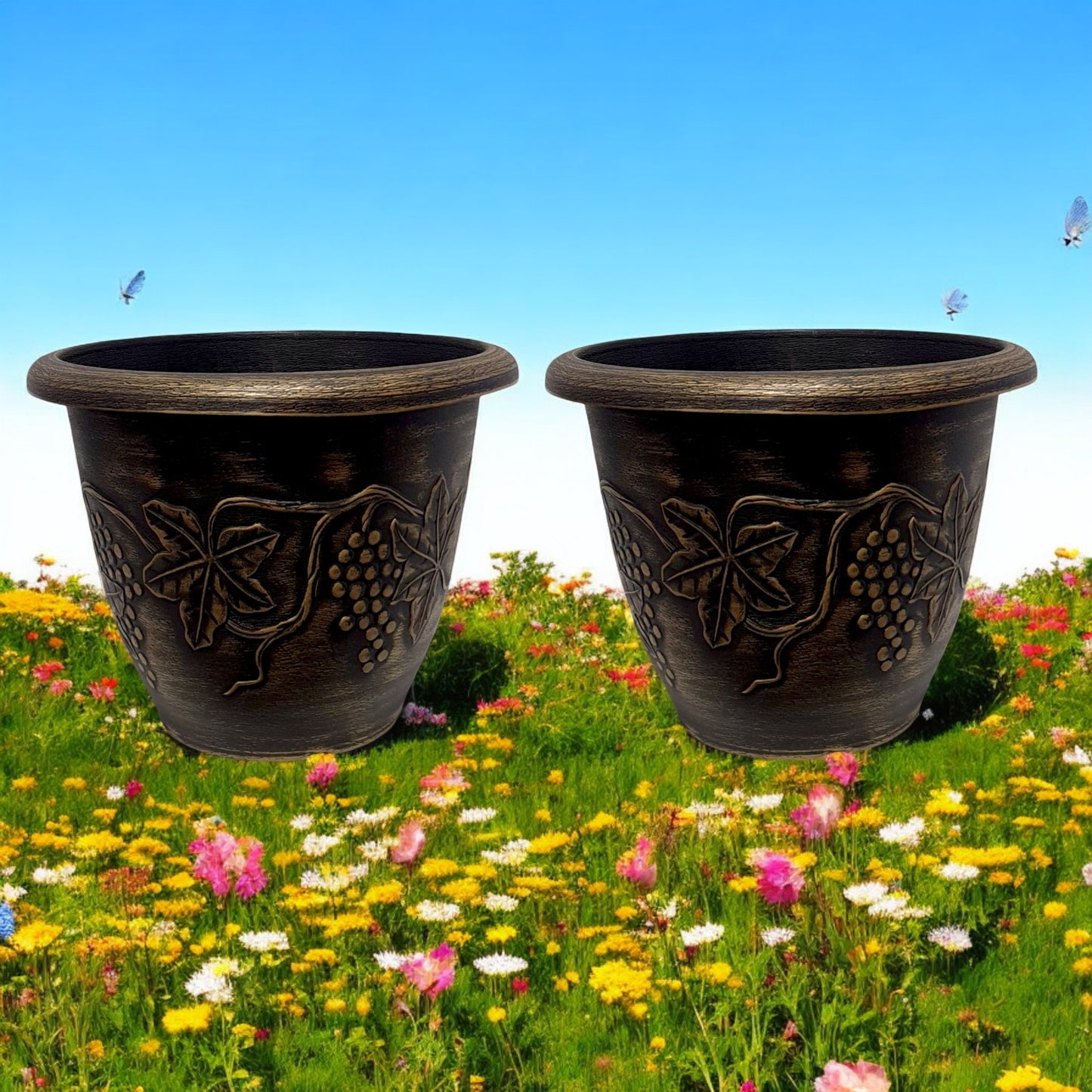 Antique-Style Planter Pot with Grape Vine Design – 28CM X 37CM (Single/Pack of 2)