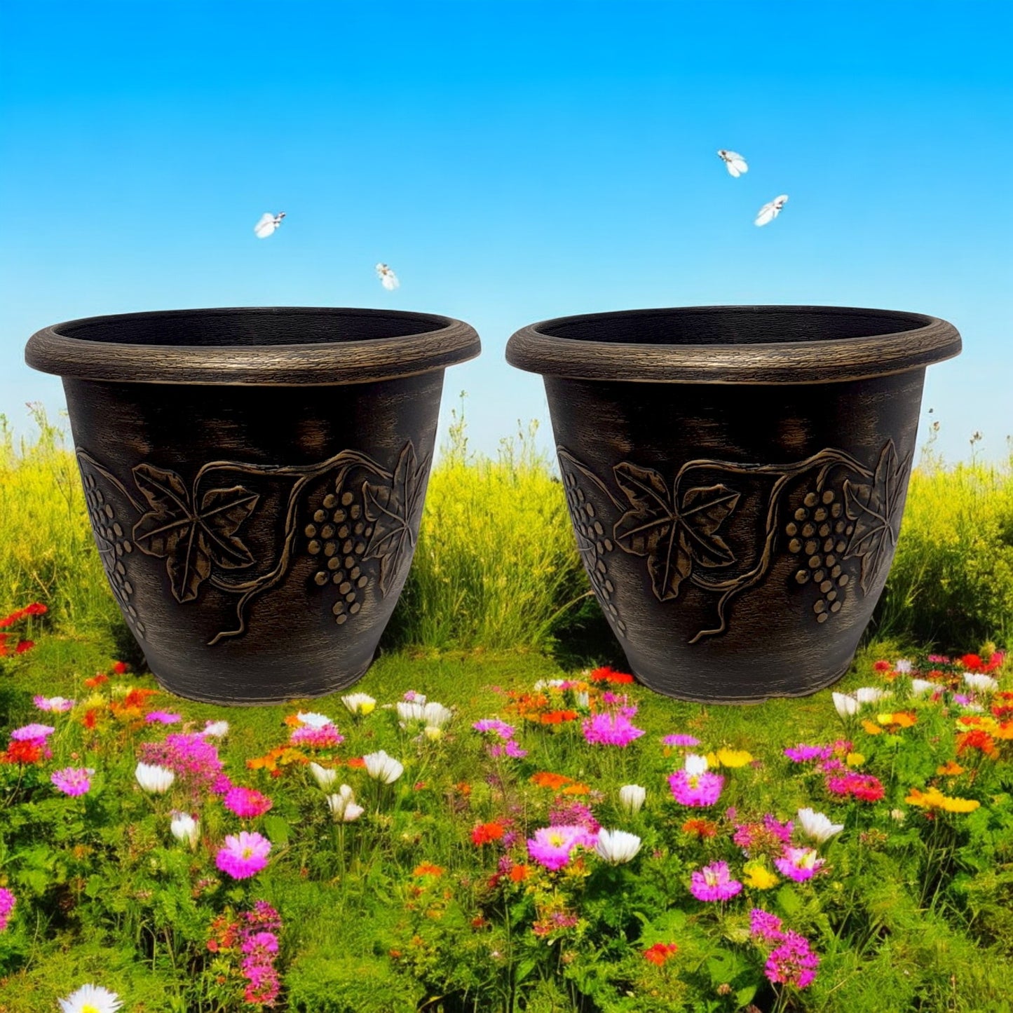 Antique-Style Planter Pot with Grape Vine Design – 28CM X 37CM (Single/Pack of 2)