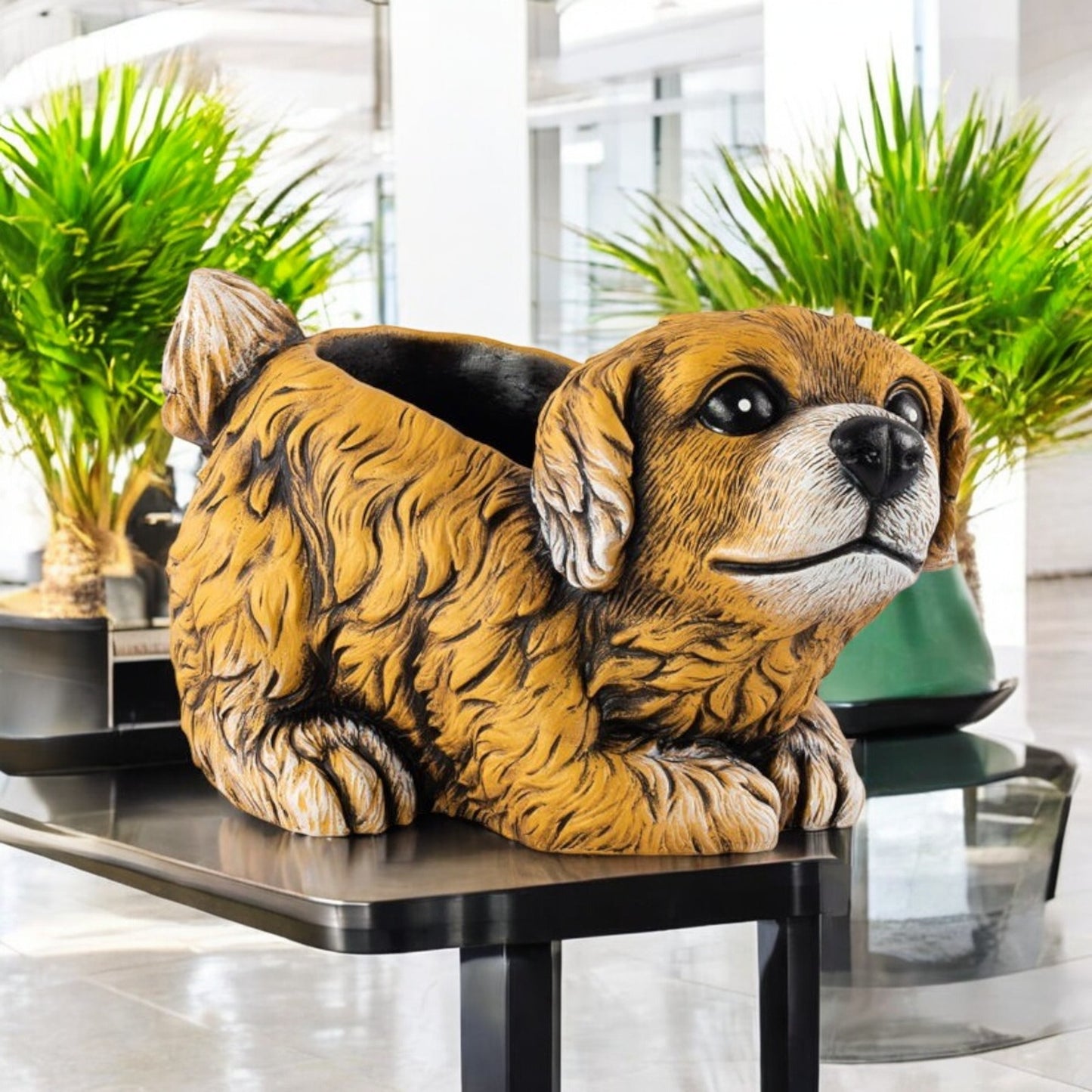 Cement Puppy Dog Planter – Medium, Large or Combo Set – Brown Garden Plant Pot