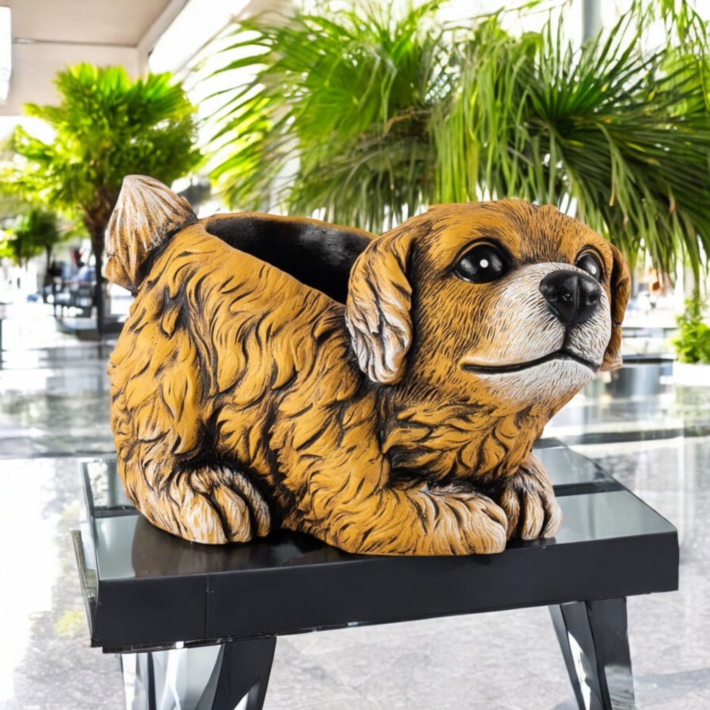 Cement Puppy Dog Planter – Medium, Large or Combo Set – Brown Garden Plant Pot