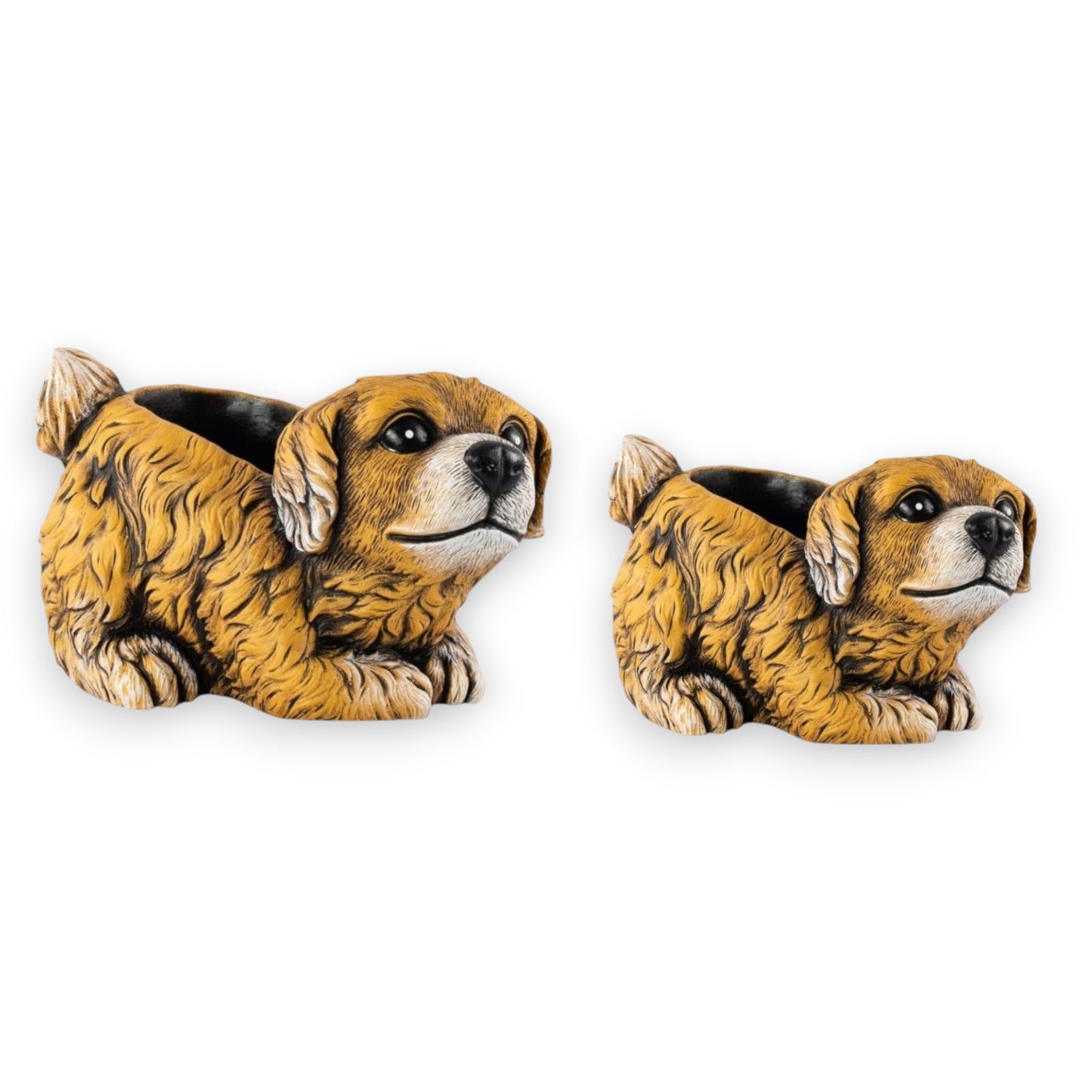 Cement Puppy Dog Planter – Medium, Large or Combo Set – Brown Garden Plant Pot