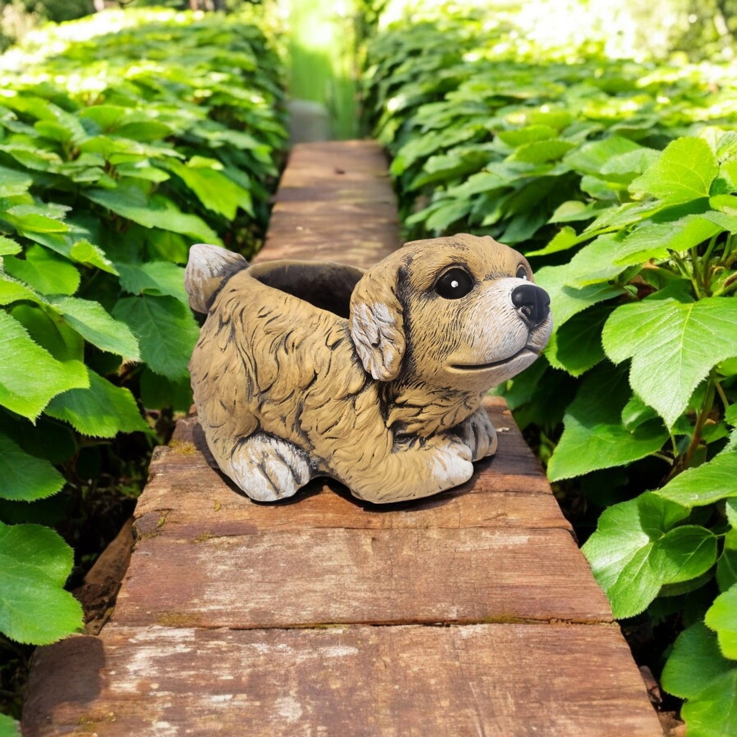 Cement Puppy Dog Planter – Medium, Large or Combo Set – Brown Garden Plant Pot