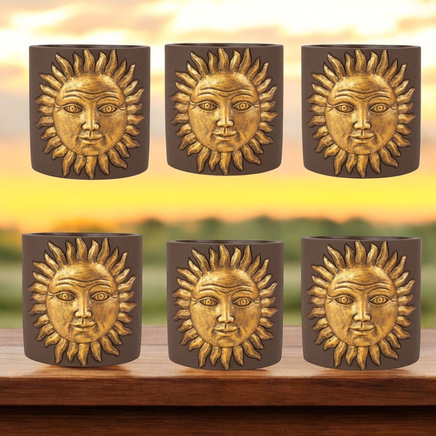 Golden Sun Cement Planter – 13.8cm Decorative Indoor/Outdoor Pot