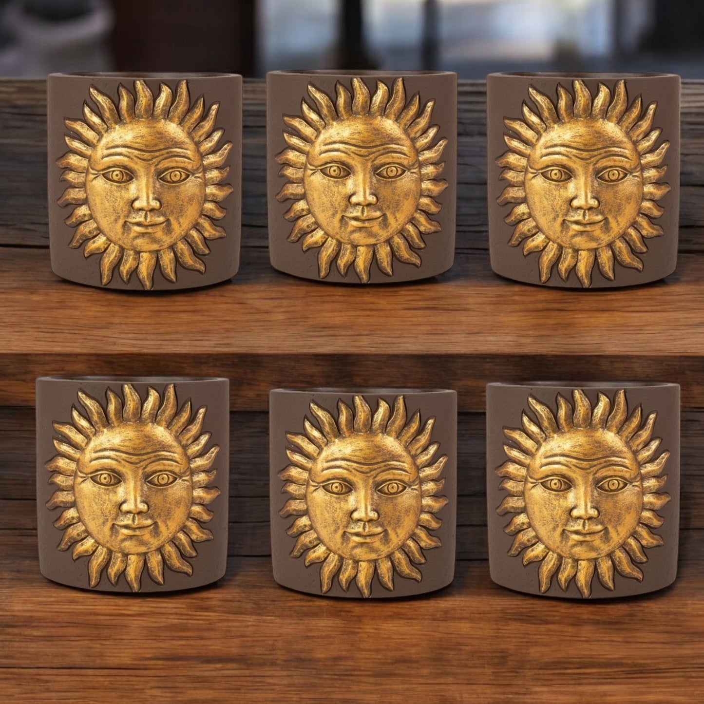 Golden Sun Cement Planter – 13.8cm Decorative Indoor/Outdoor Pot