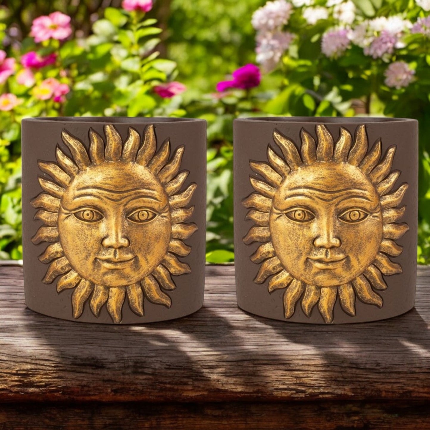 Golden Sun Cement Planter – 13.8cm Decorative Indoor/Outdoor Pot