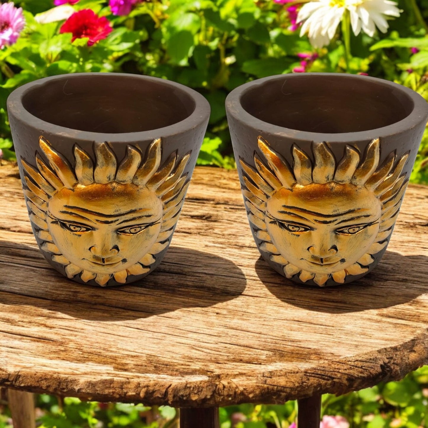 Golden Sun Cement Planter – 13.8cm Decorative Indoor/Outdoor Pot