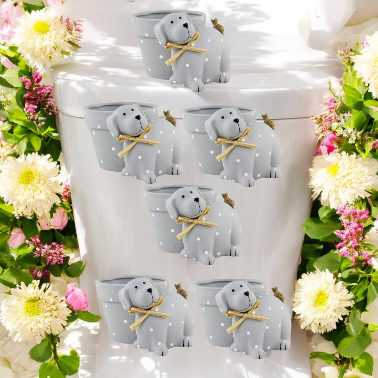 Cute Grey Dog Plant Pot – Polka Dot Resin Planter for Dog Lovers