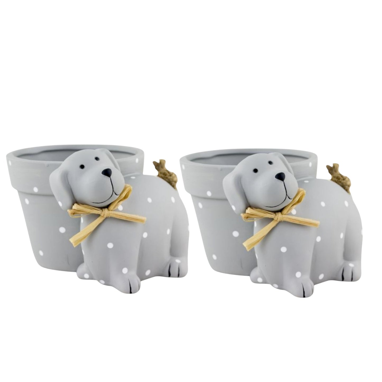 Cute Grey Dog Plant Pot – Polka Dot Resin Planter for Dog Lovers