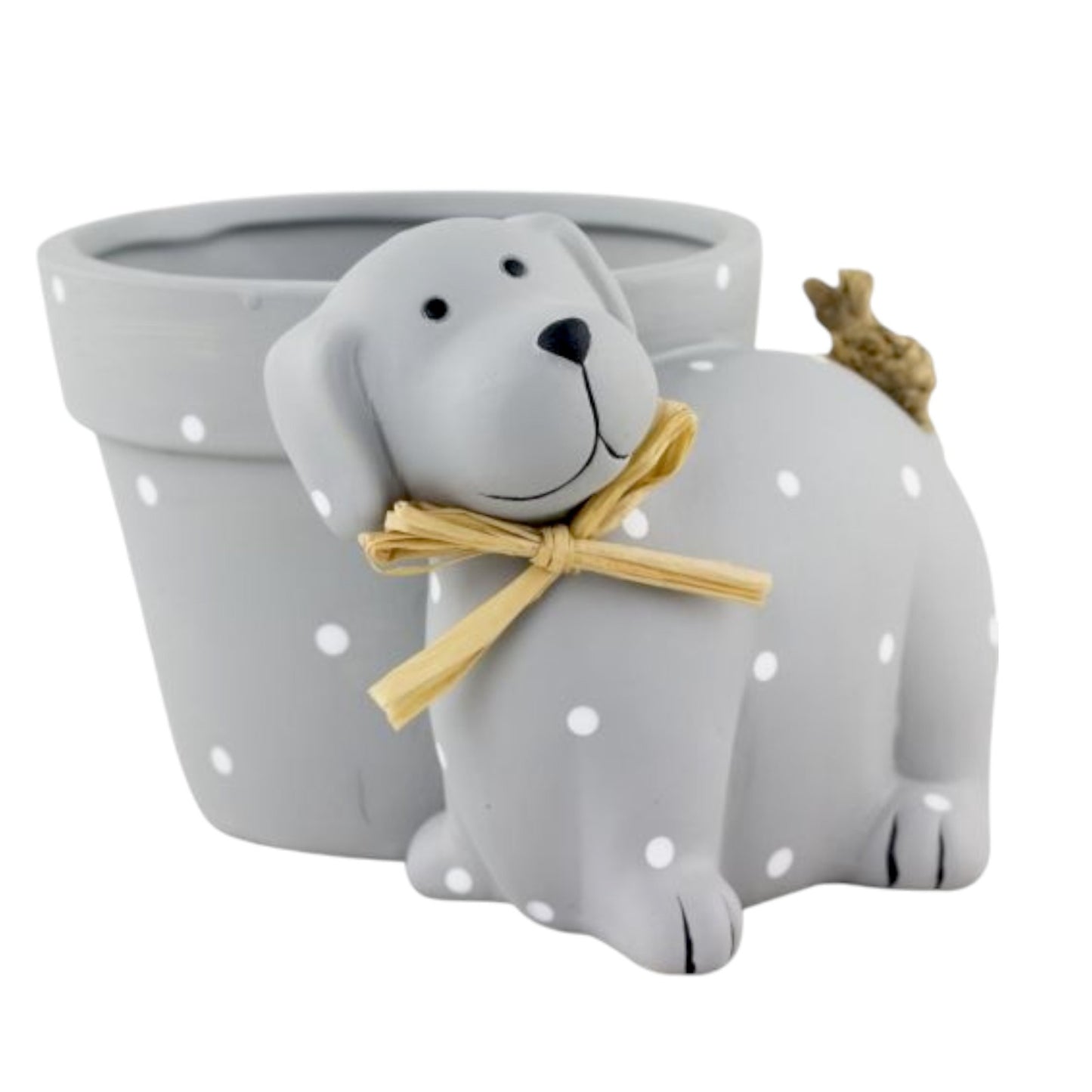 Cute Grey Dog Plant Pot – Polka Dot Resin Planter for Dog Lovers