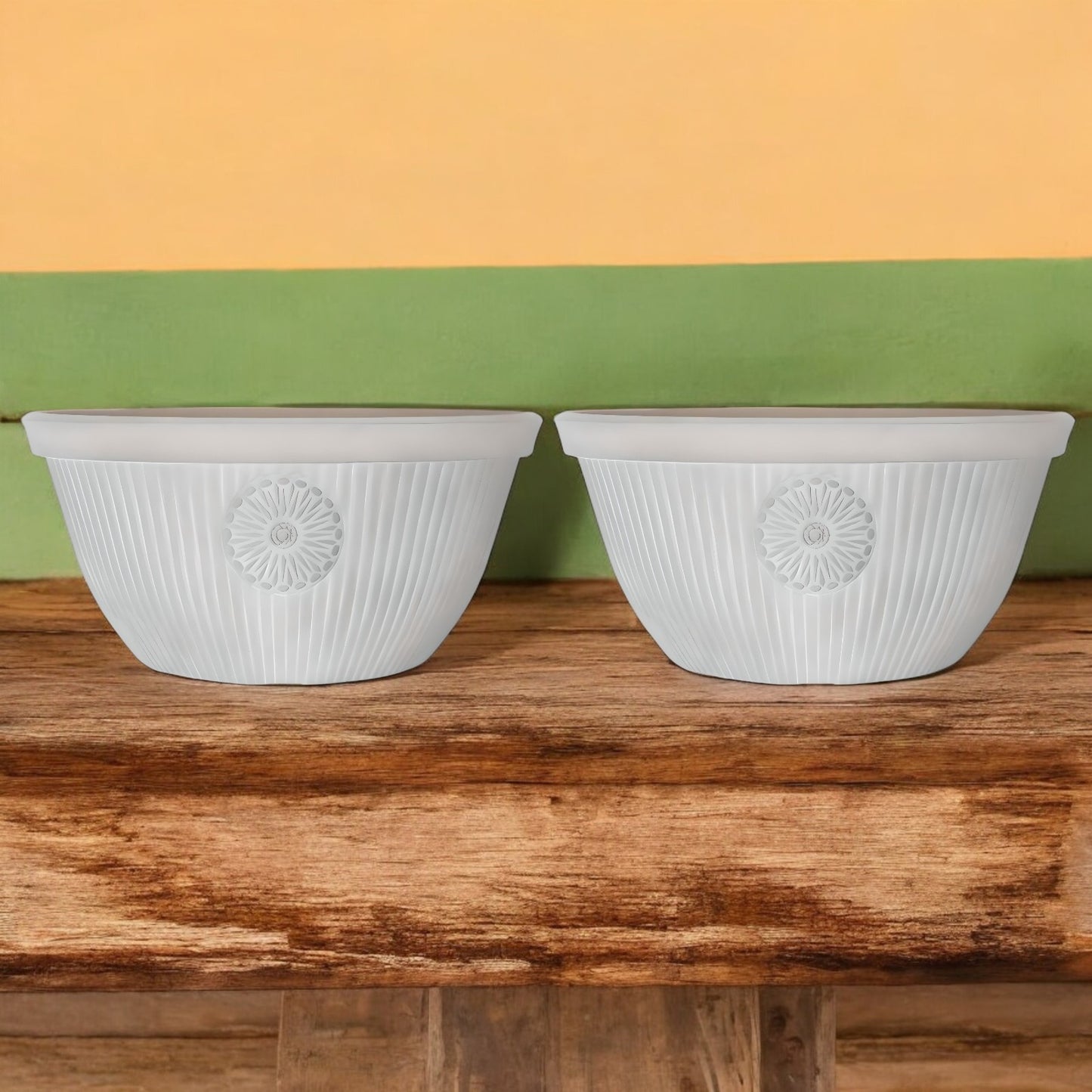 Premium 14" Somerville Bowl Planter Pebble White Decorative Garden Pot (14L)