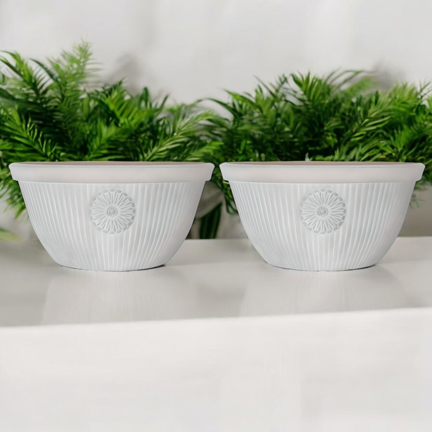 Premium 14" Somerville Bowl Planter Pebble White Decorative Garden Pot (14L)