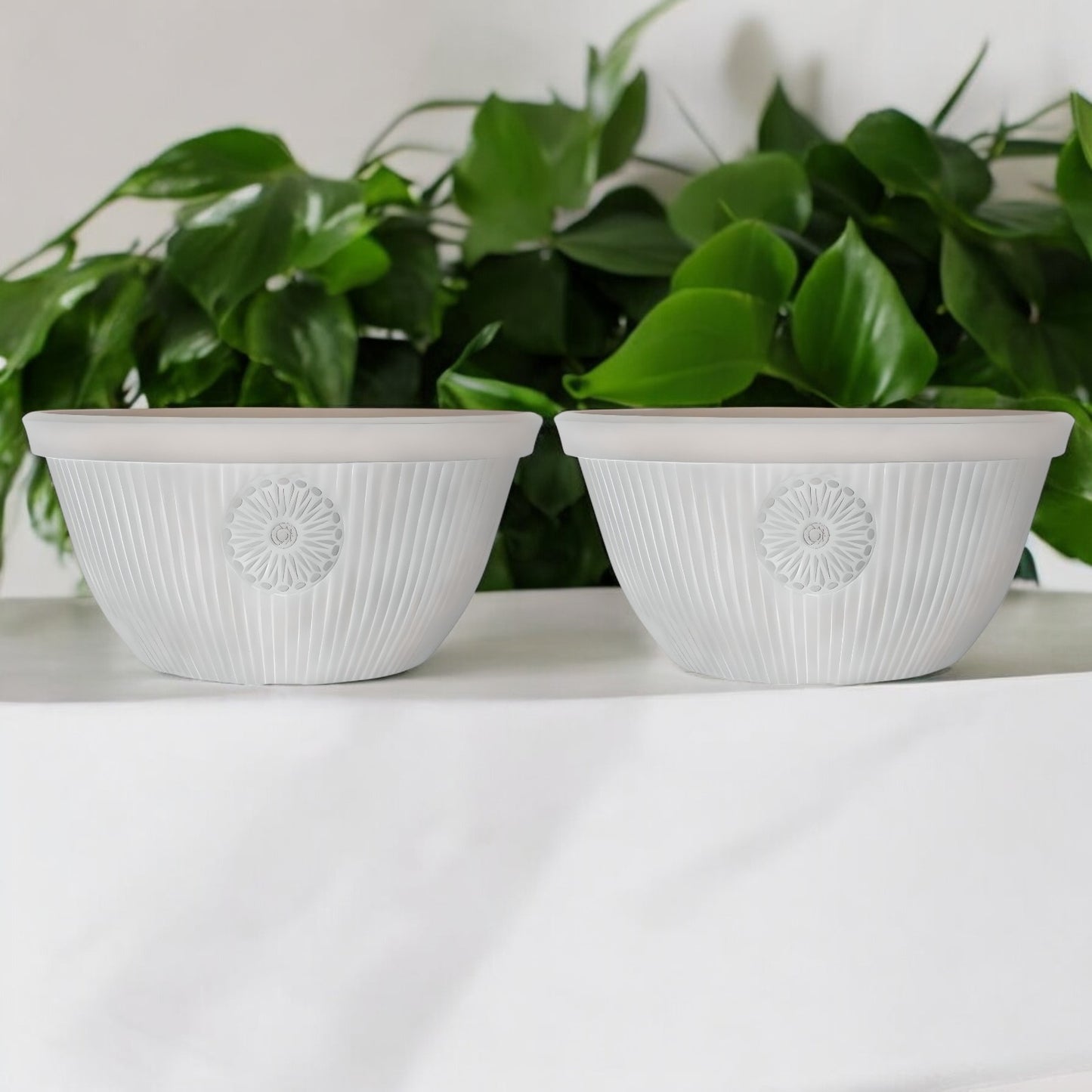 Premium 14" Somerville Bowl Planter Pebble White Decorative Garden Pot (14L)