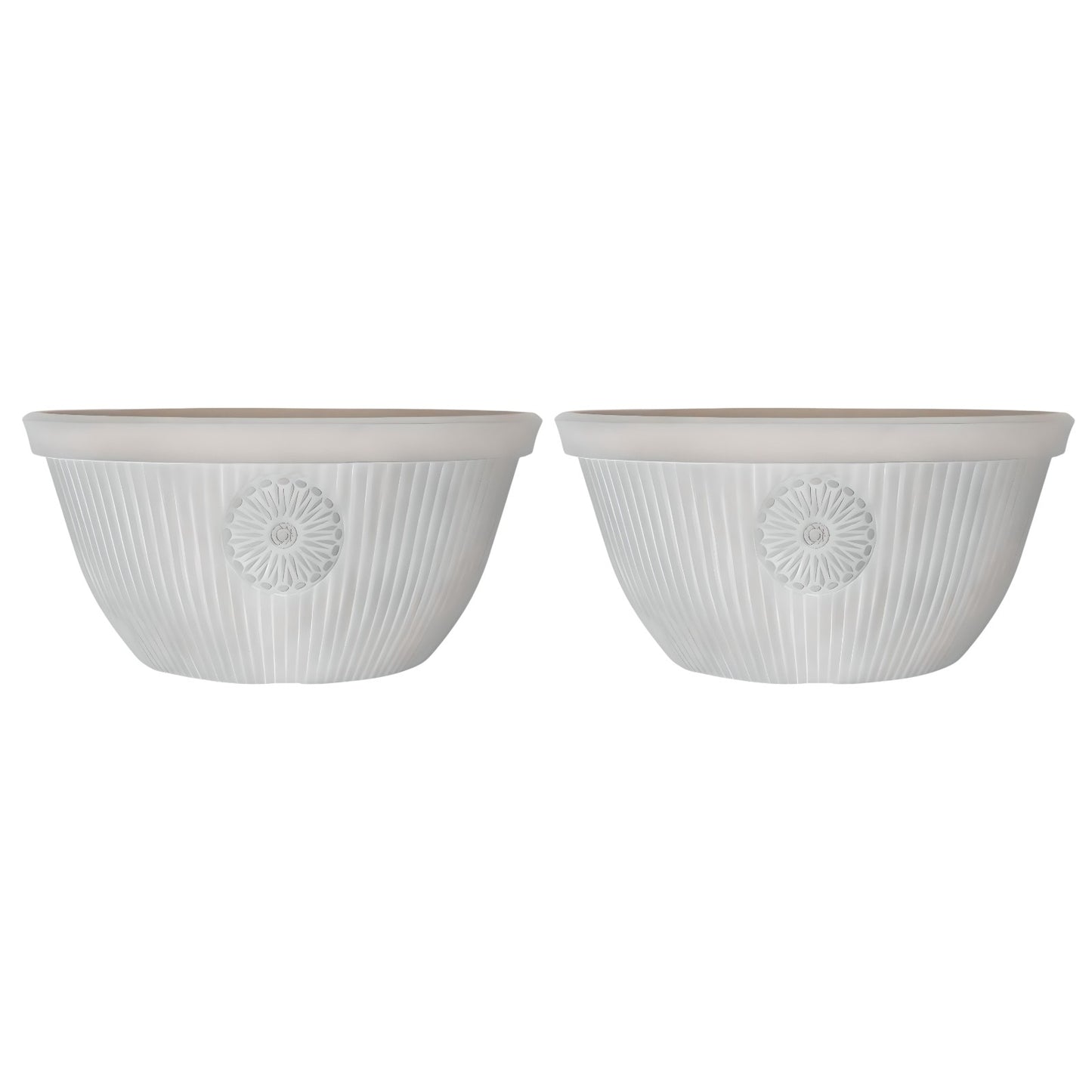 Premium 14" Somerville Bowl Planter Pebble White Decorative Garden Pot (14L)