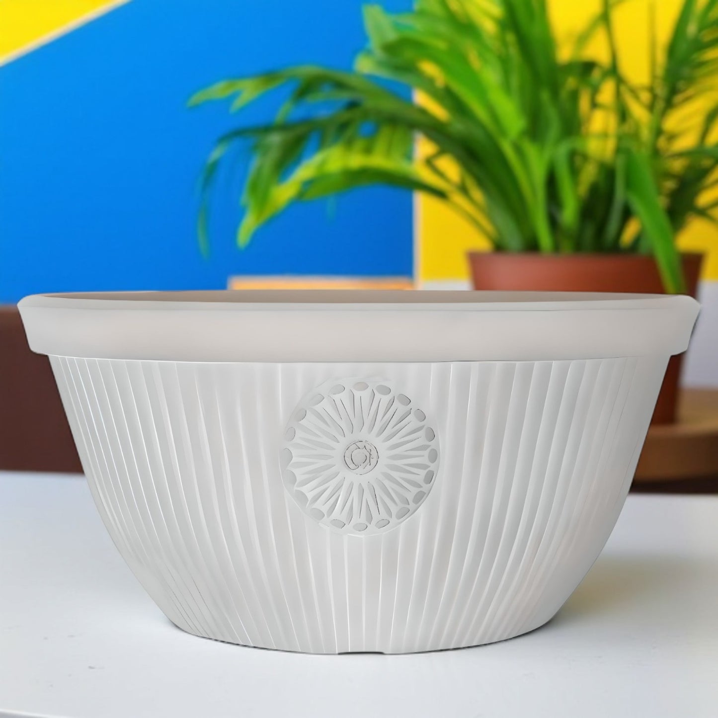 Premium 14" Somerville Bowl Planter Pebble White Decorative Garden Pot (14L)