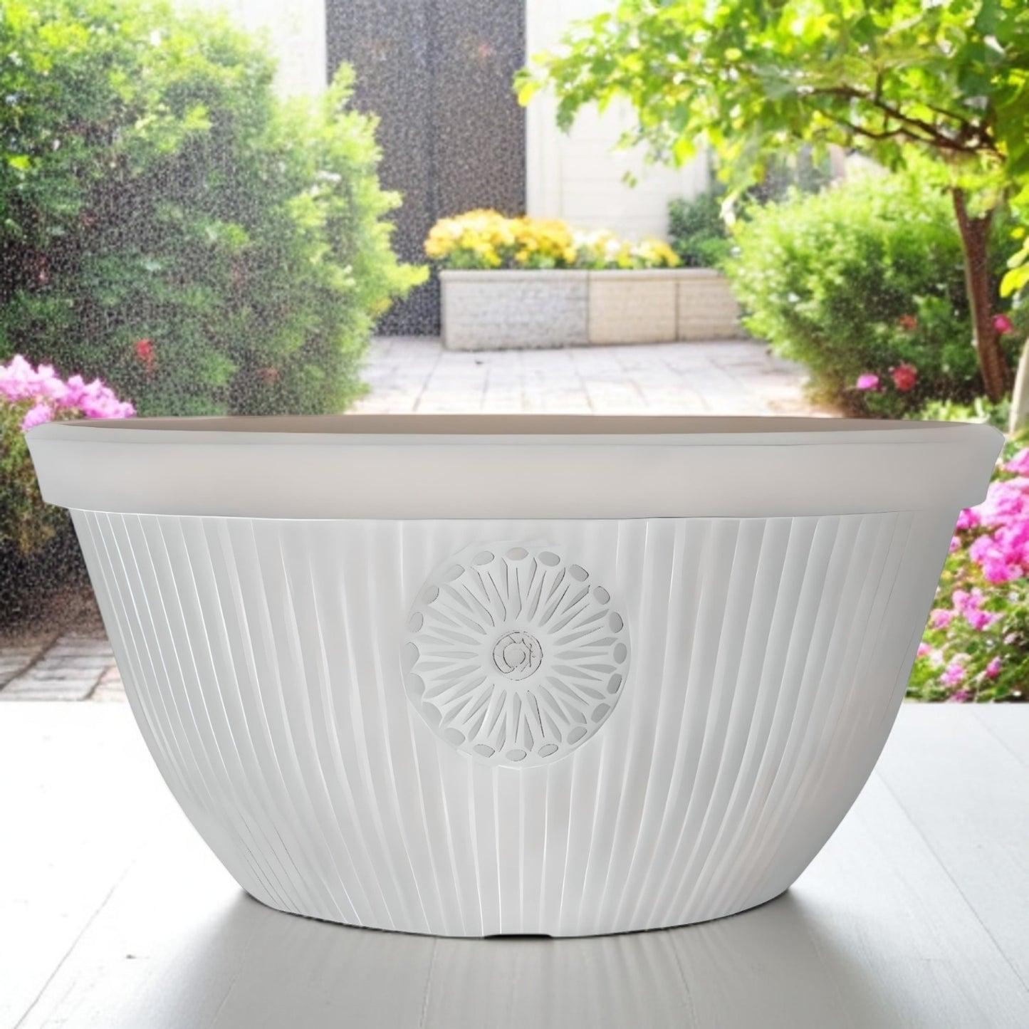 Premium 14" Somerville Bowl Planter Pebble White Decorative Garden Pot (14L)