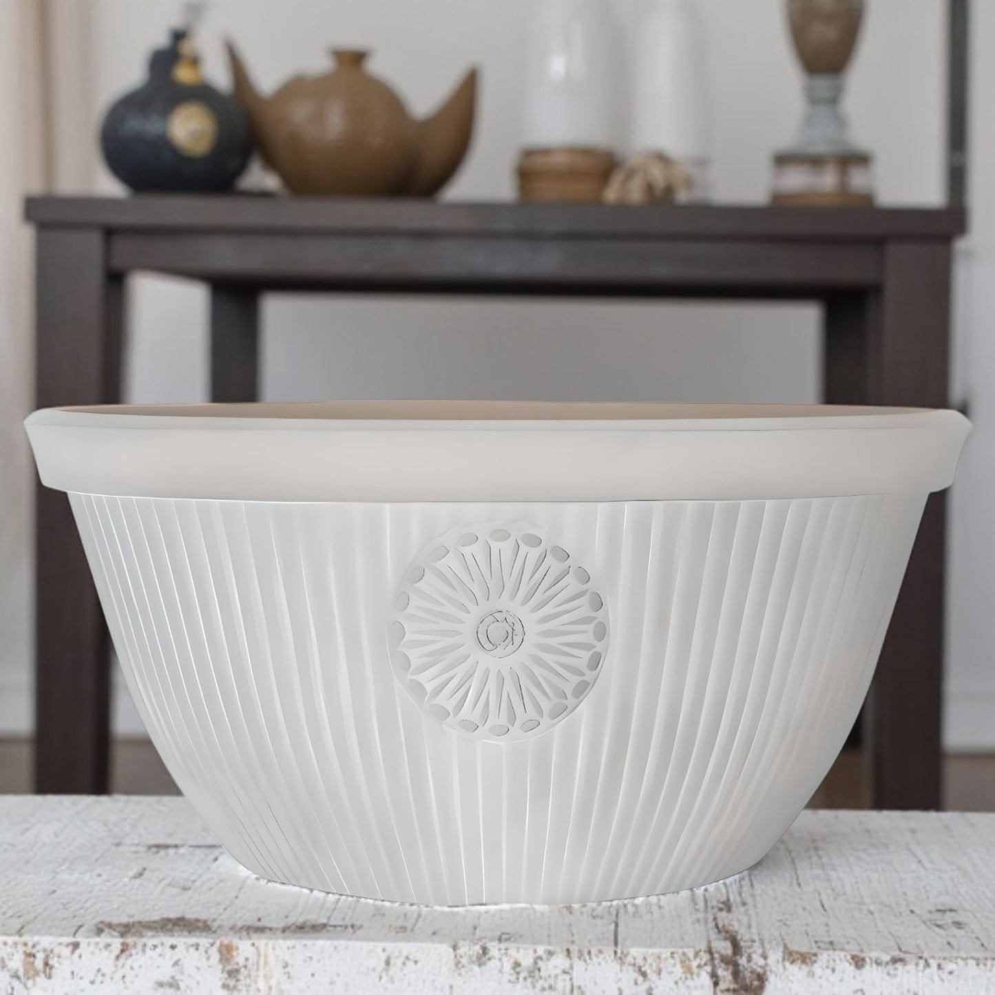 Premium 14" Somerville Bowl Planter Pebble White Decorative Garden Pot (14L)