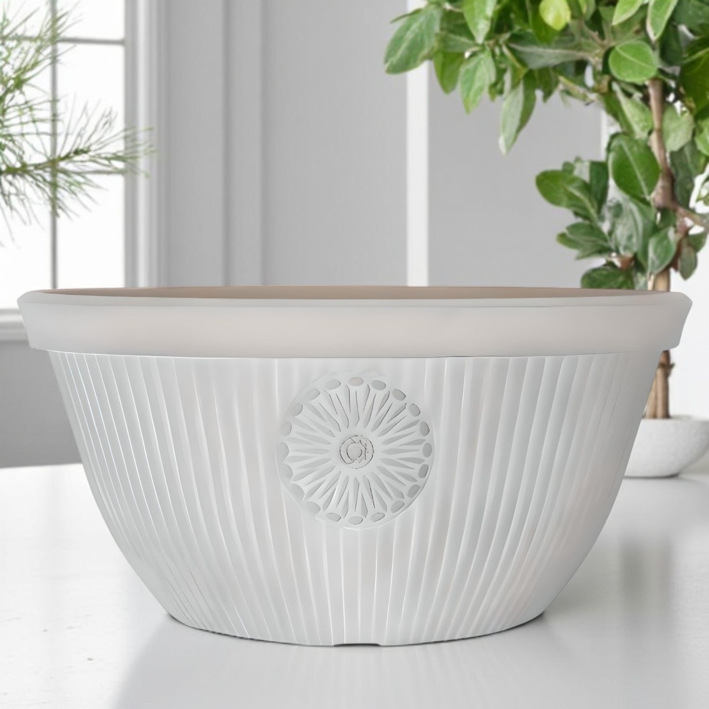 Premium 14" Somerville Bowl Planter Pebble White Decorative Garden Pot (14L)