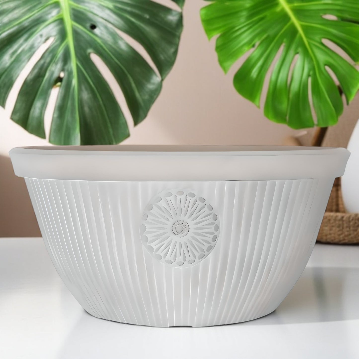 Premium 14" Somerville Bowl Planter Pebble White Decorative Garden Pot (14L)