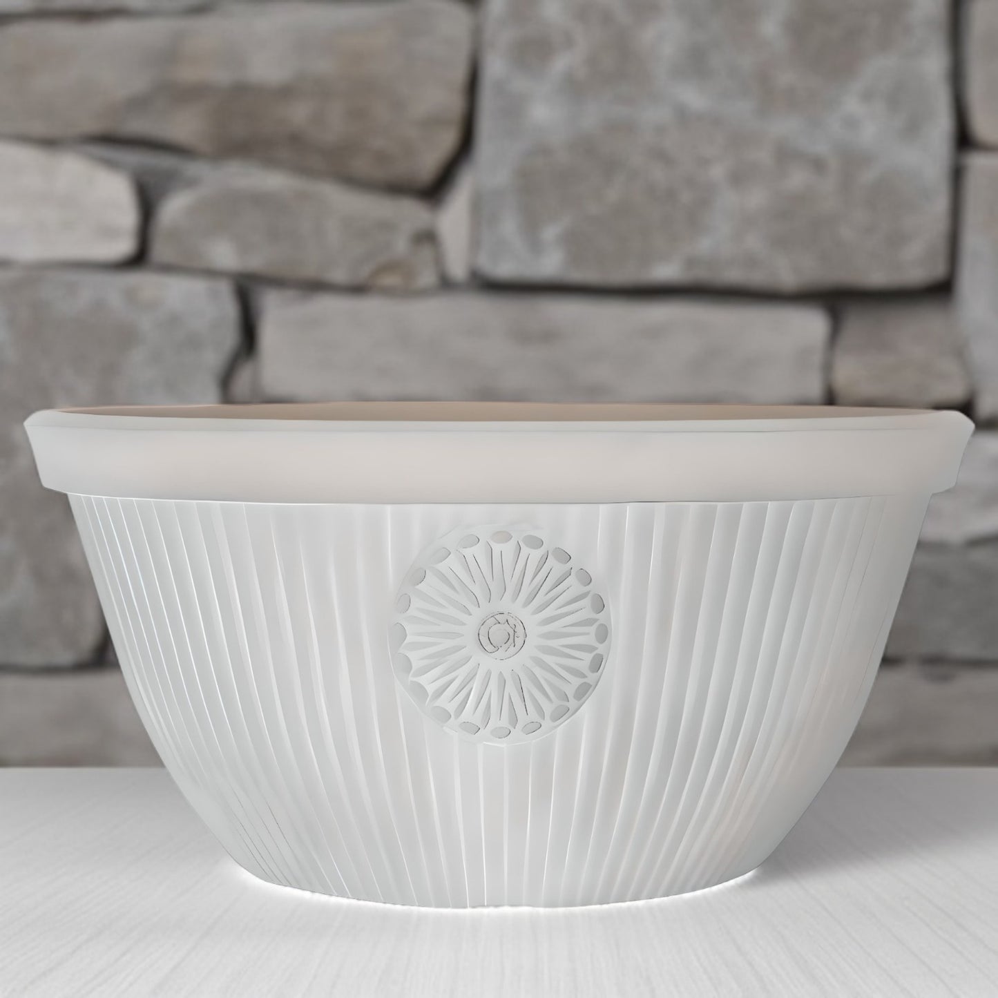 Premium 14" Somerville Bowl Planter Pebble White Decorative Garden Pot (14L)