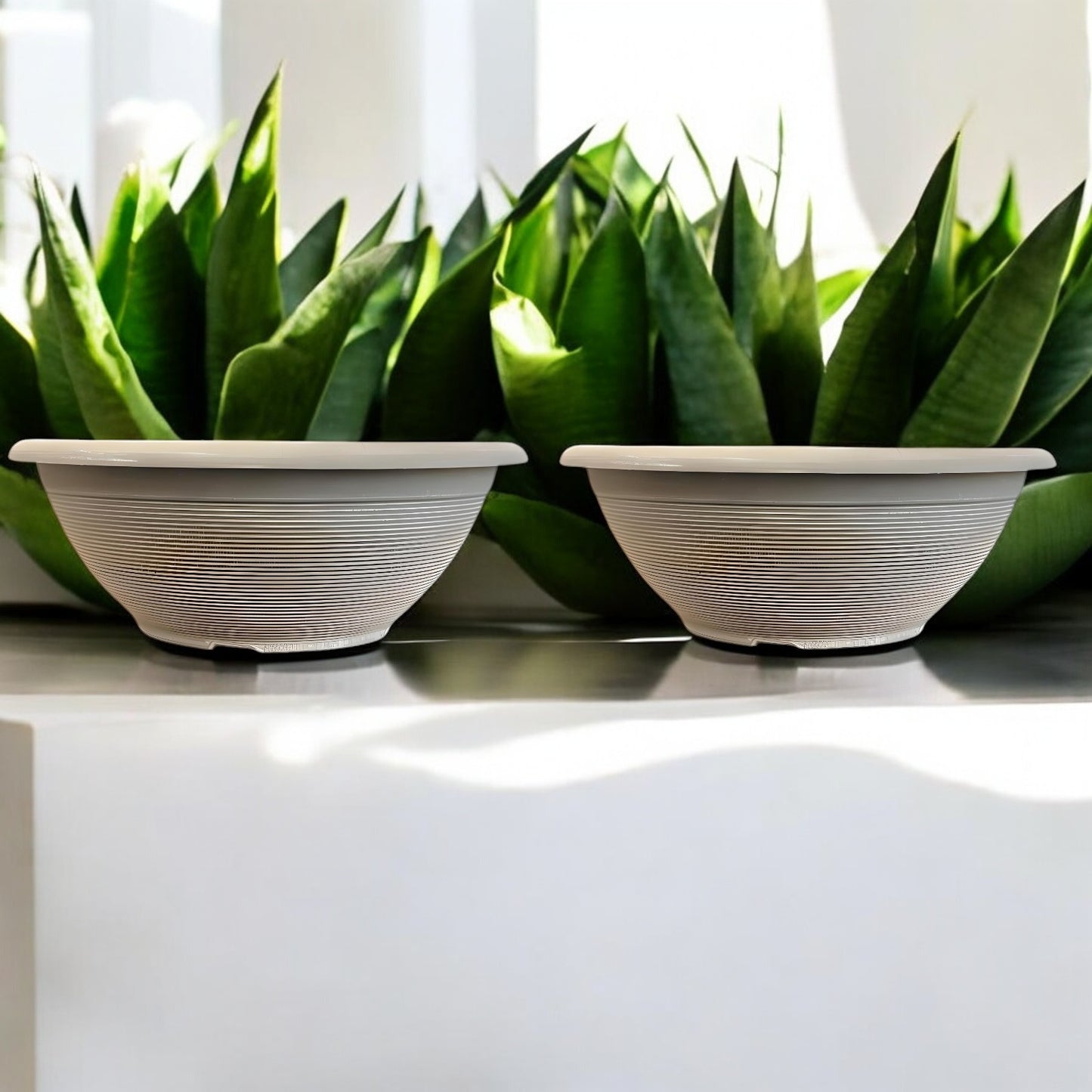 Helix 17" Garden Bowl Planter – Powdered Clay & Beige Grey | 13.2L Outdoor Pot