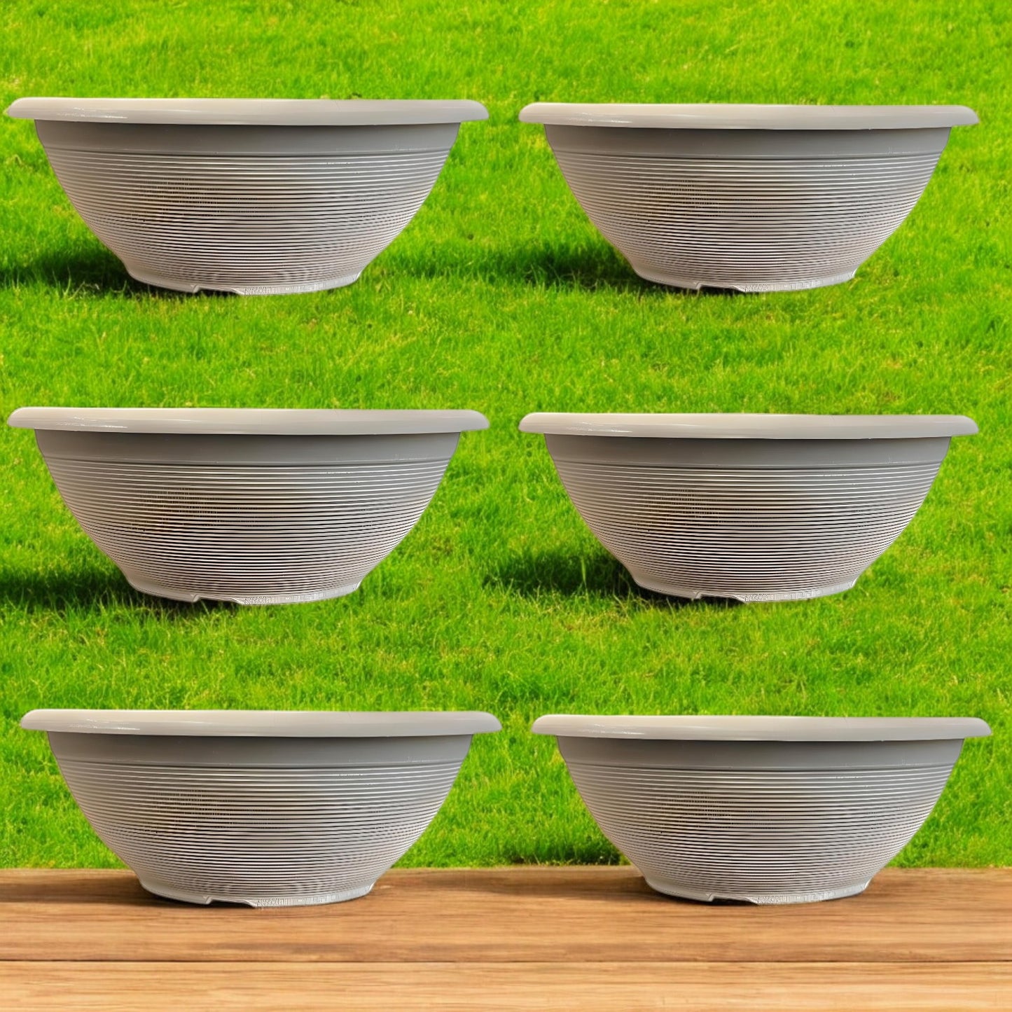 Helix 17" Garden Bowl Planter – Powdered Clay & Beige Grey | 13.2L Outdoor Pot