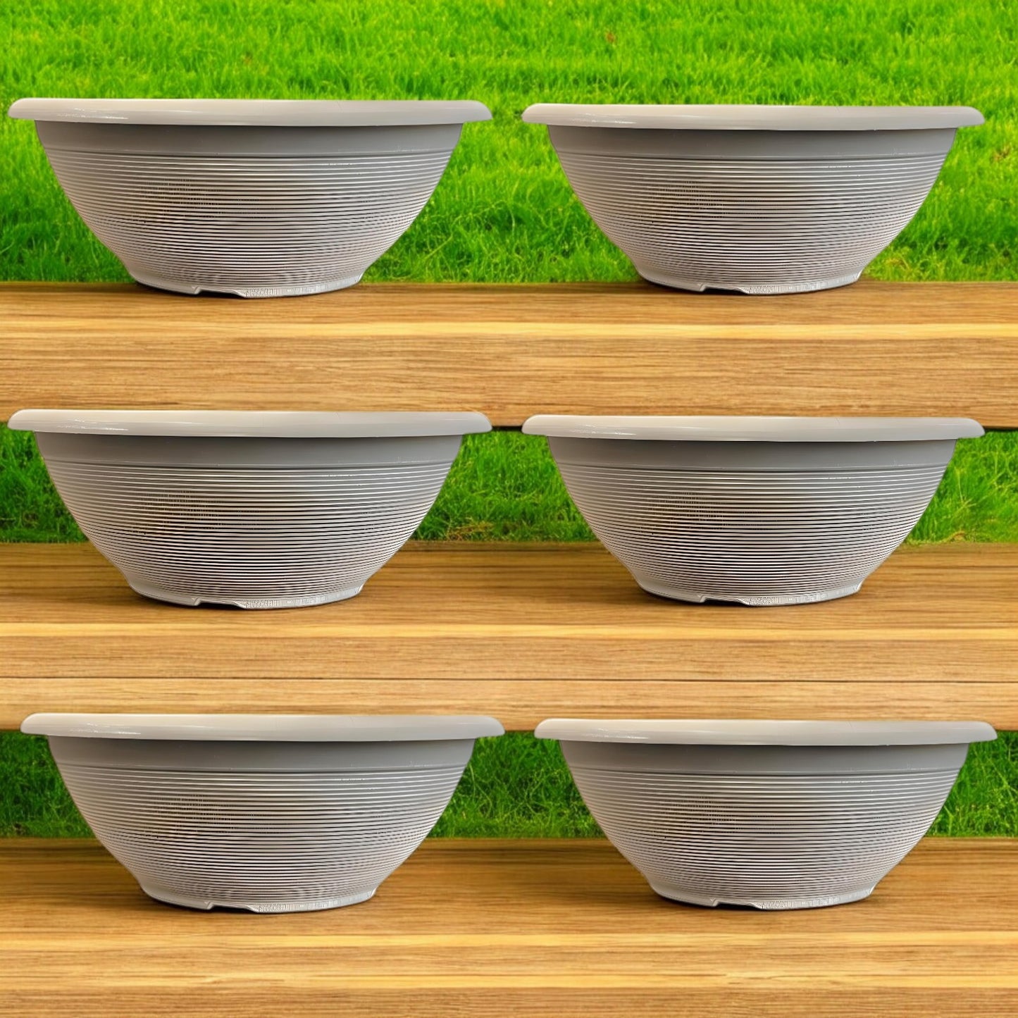 Helix 17" Garden Bowl Planter – Powdered Clay & Beige Grey | 13.2L Outdoor Pot