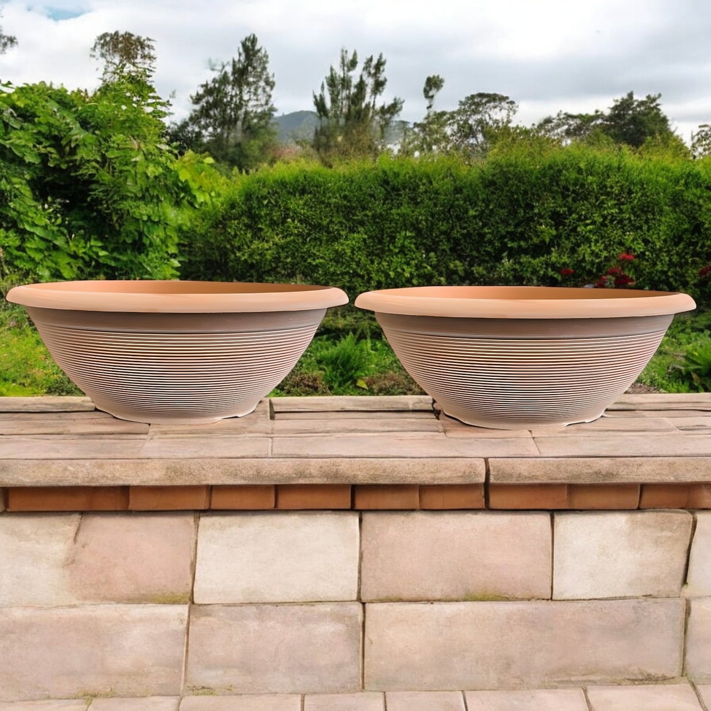Helix 17" Garden Bowl Planter – Powdered Clay & Beige Grey | 13.2L Outdoor Pot