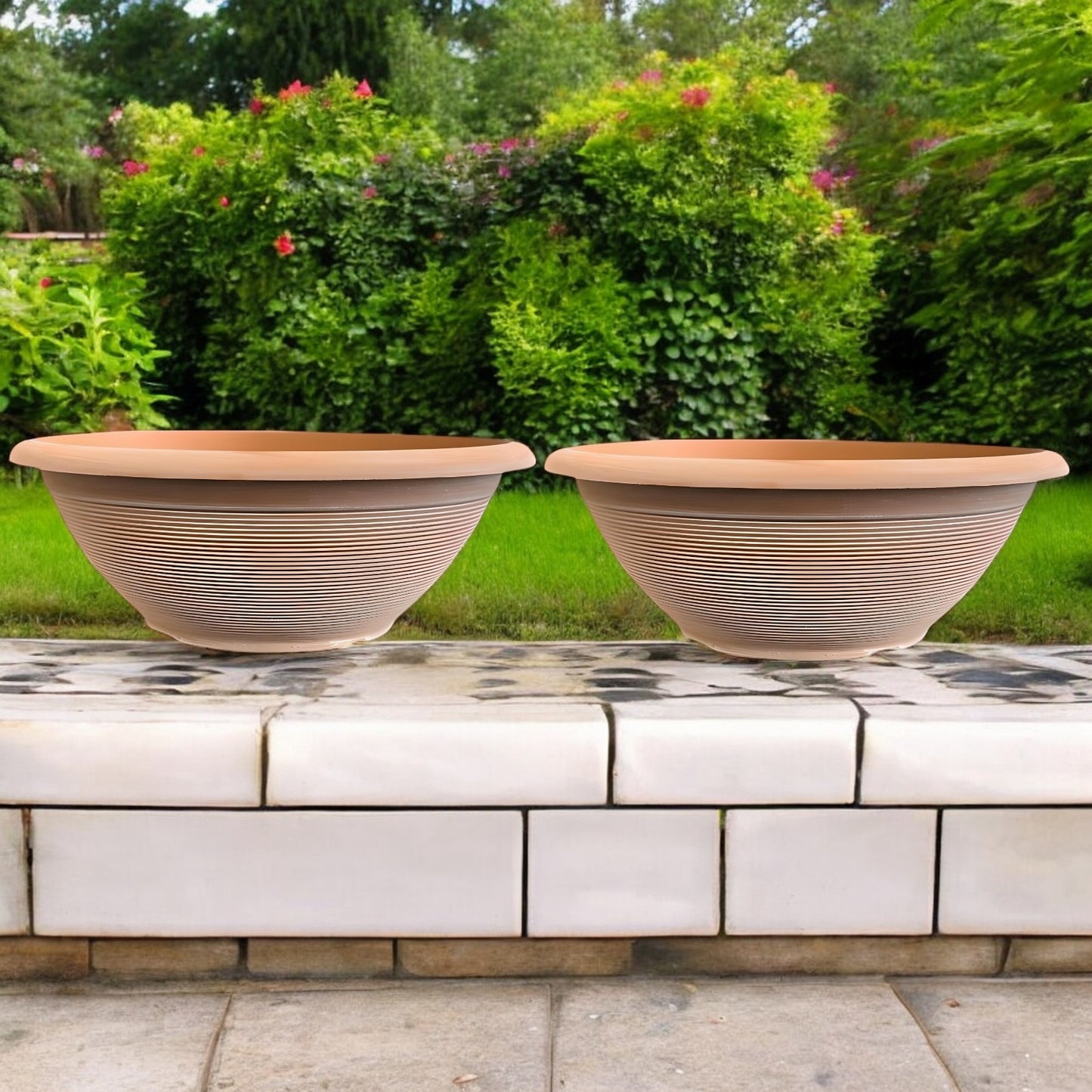 Helix 17" Garden Bowl Planter – Powdered Clay & Beige Grey | 13.2L Outdoor Pot