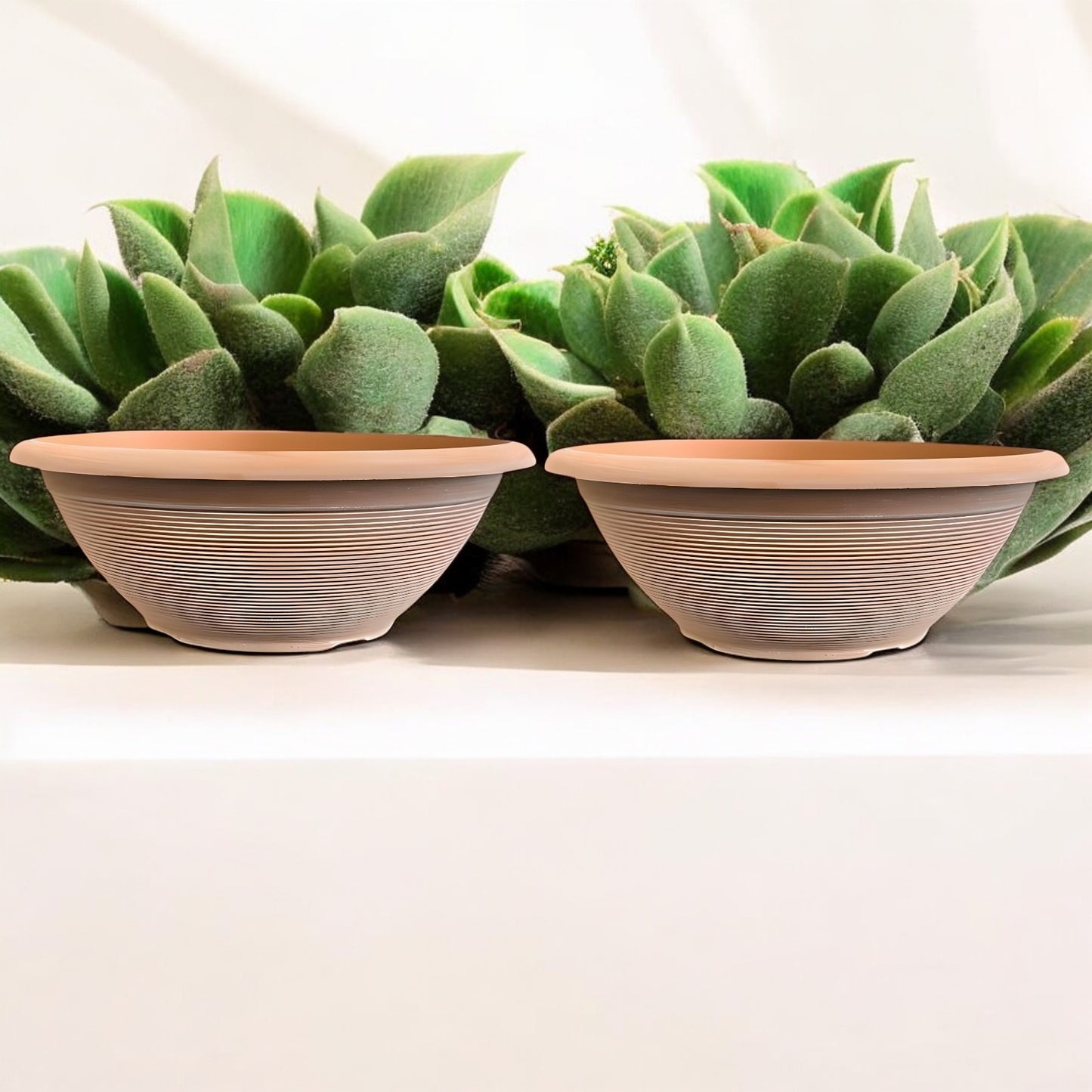 Helix 17" Garden Bowl Planter – Powdered Clay & Beige Grey | 13.2L Outdoor Pot