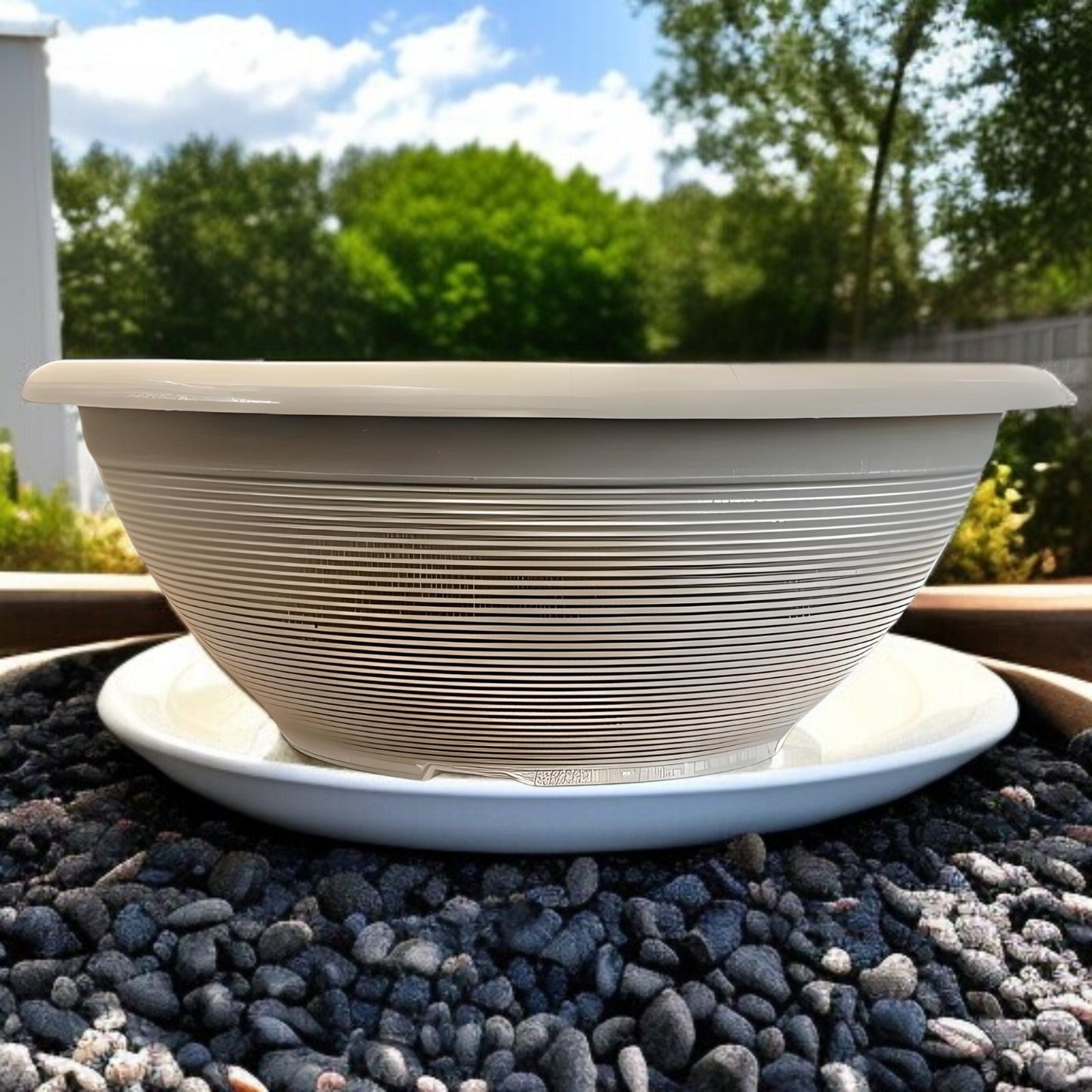 Helix 17" Garden Bowl Planter – Powdered Clay & Beige Grey | 13.2L Outdoor Pot