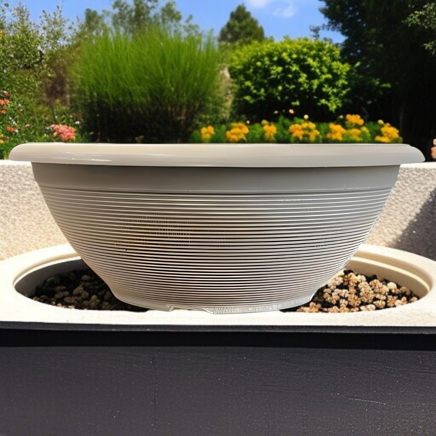 Helix 17" Garden Bowl Planter – Powdered Clay & Beige Grey | 13.2L Outdoor Pot
