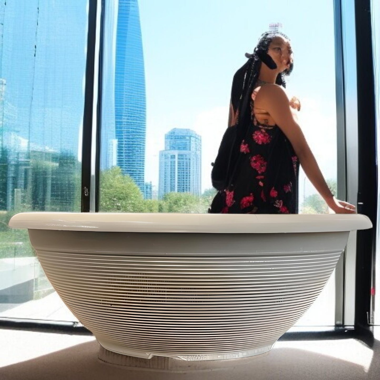 Helix 17" Garden Bowl Planter – Powdered Clay & Beige Grey | 13.2L Outdoor Pot
