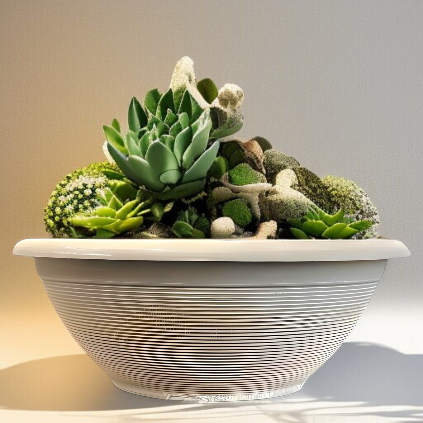 Helix 17" Garden Bowl Planter – Powdered Clay & Beige Grey | 13.2L Outdoor Pot
