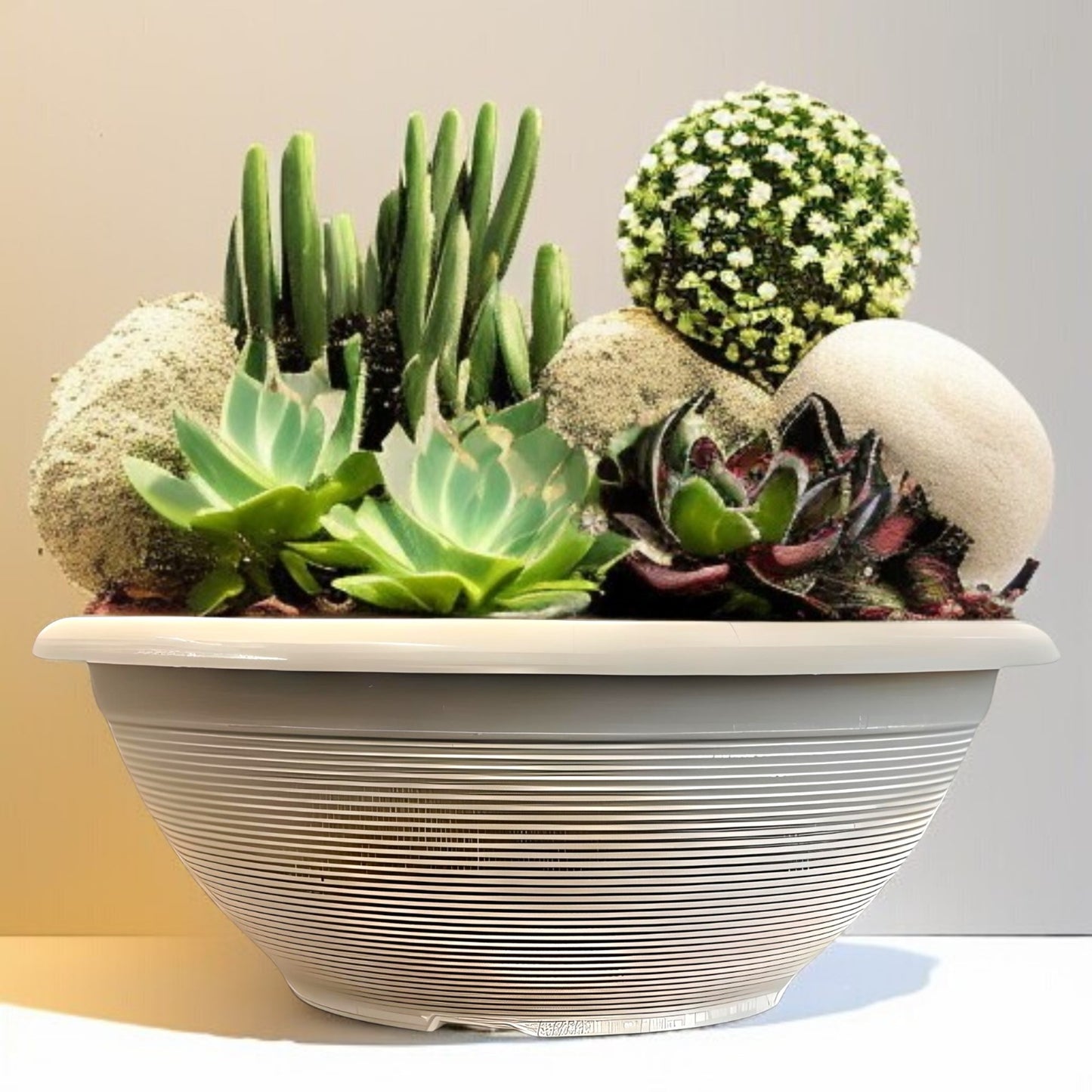 Helix 17" Garden Bowl Planter – Powdered Clay & Beige Grey | 13.2L Outdoor Pot
