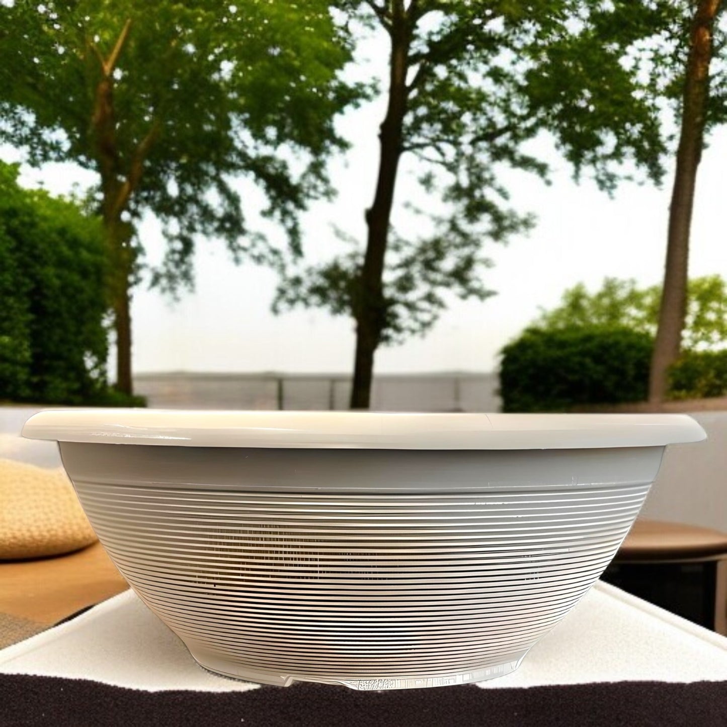 Helix 17" Garden Bowl Planter – Powdered Clay & Beige Grey | 13.2L Outdoor Pot