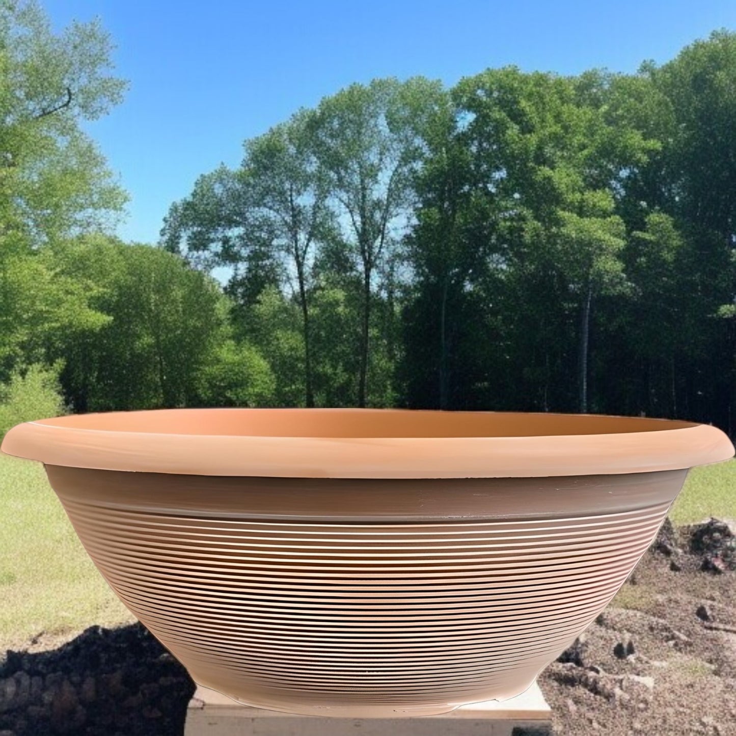 Helix 17" Garden Bowl Planter – Powdered Clay & Beige Grey | 13.2L Outdoor Pot