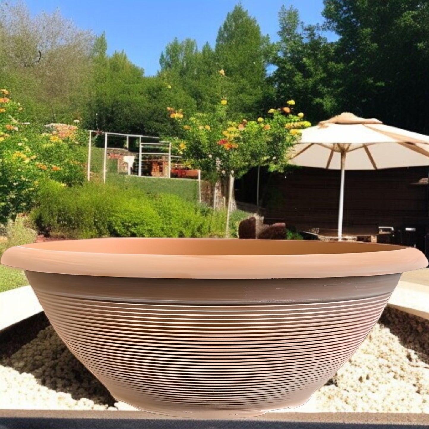 Helix 17" Garden Bowl Planter – Powdered Clay & Beige Grey | 13.2L Outdoor Pot