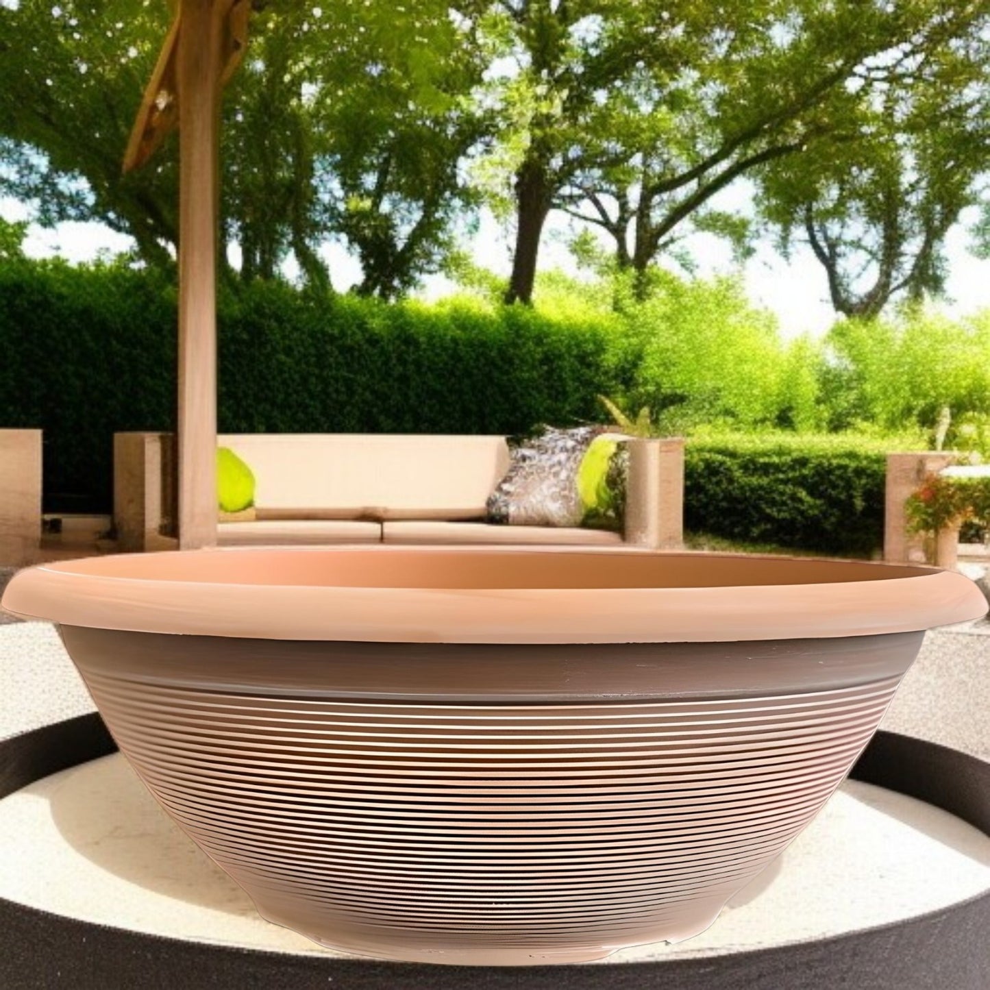 Helix 17" Garden Bowl Planter – Powdered Clay & Beige Grey | 13.2L Outdoor Pot
