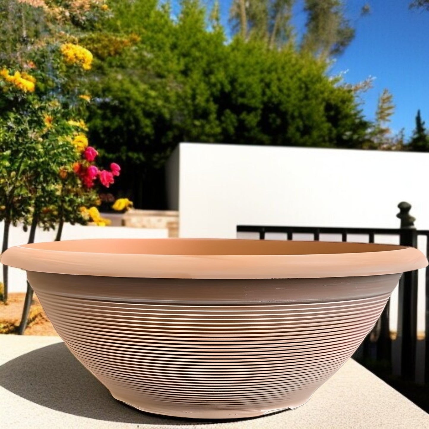 Helix 17" Garden Bowl Planter – Powdered Clay & Beige Grey | 13.2L Outdoor Pot
