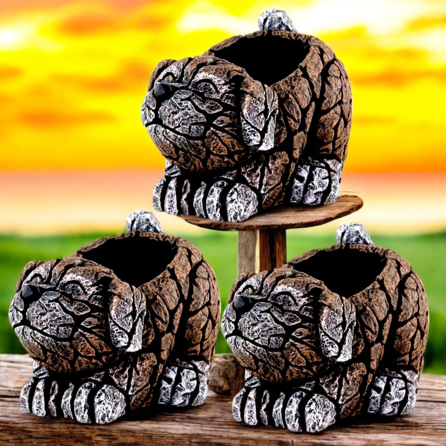 Cement Dog Planter 27cm – Brown | Garden Plant Pot – Single, Pack of 2 or 3
