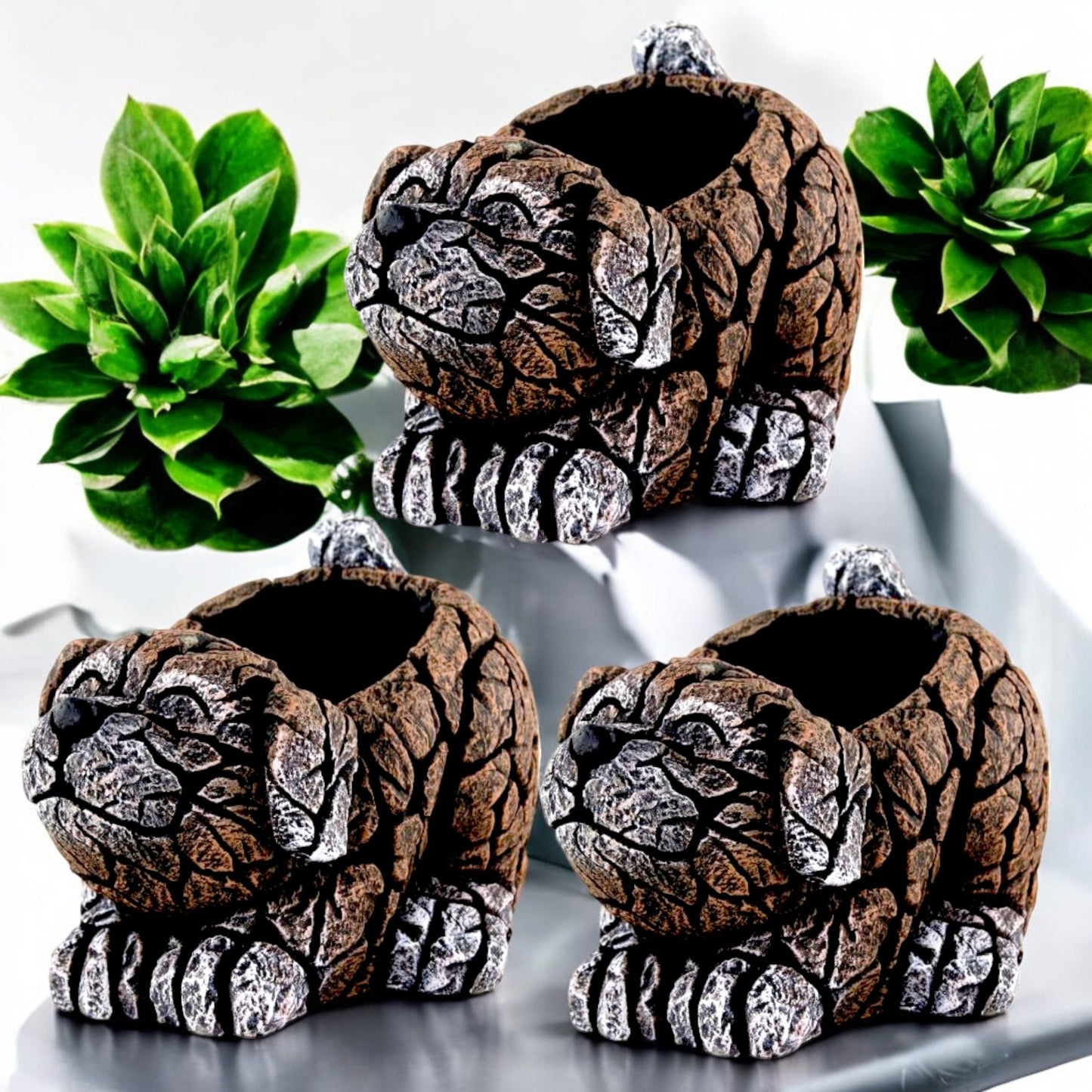 Cement Dog Planter 27cm – Brown | Garden Plant Pot – Single, Pack of 2 or 3