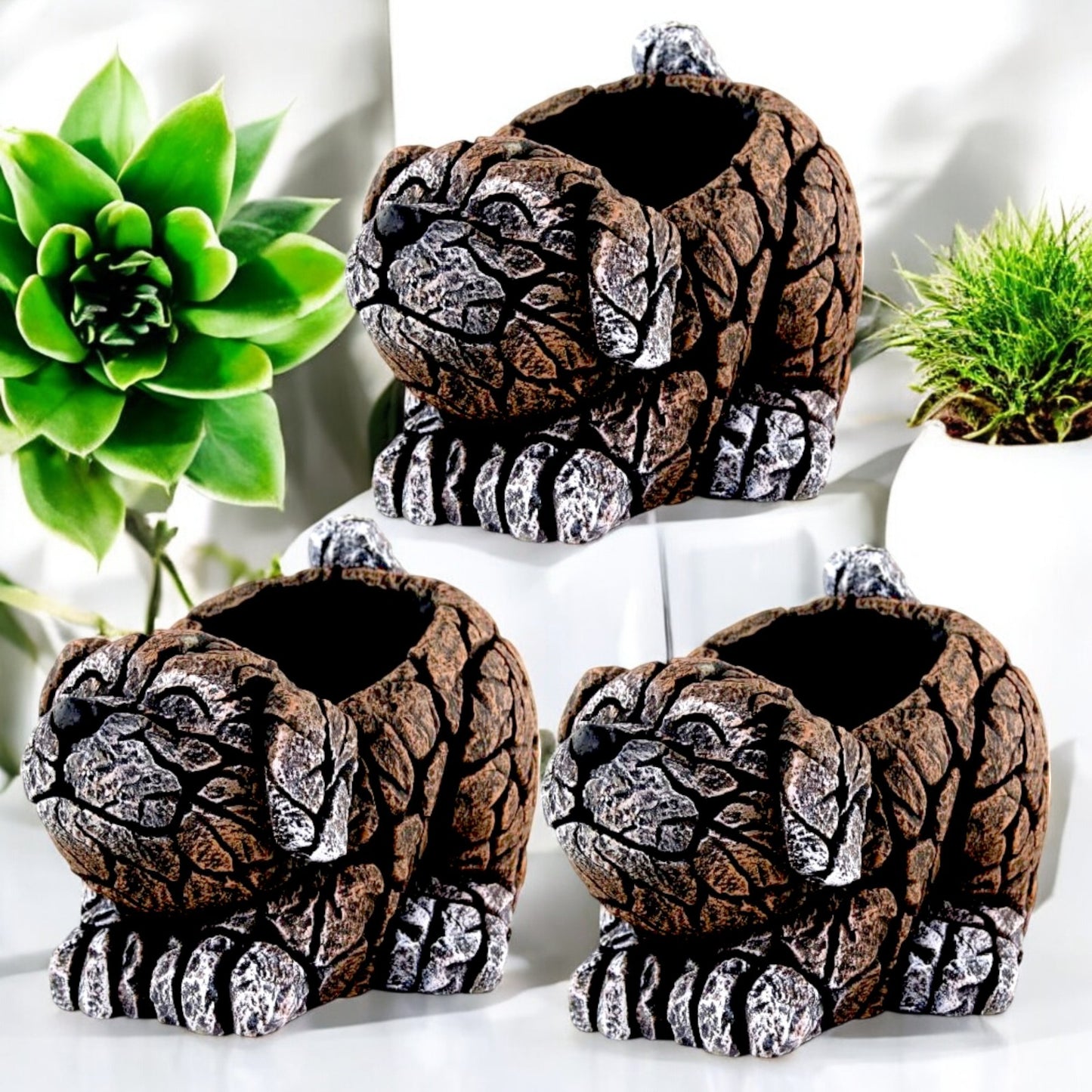 Cement Dog Planter 27cm – Brown | Garden Plant Pot – Single, Pack of 2 or 3