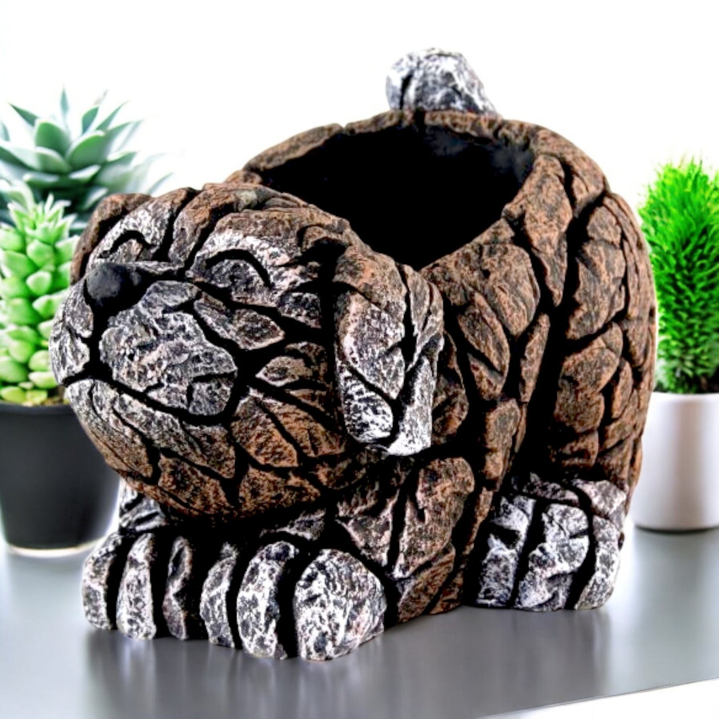 Cement Dog Planter 27cm – Brown | Garden Plant Pot – Single, Pack of 2 or 3