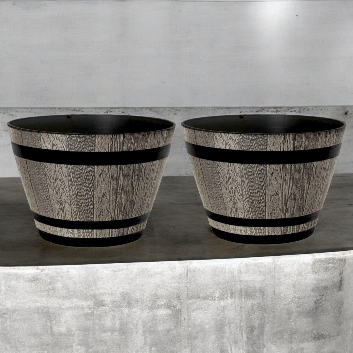 Whiskey Barrel 15" Brown Ash Planter – Rustic Garden Pot with 18.35L Capacity