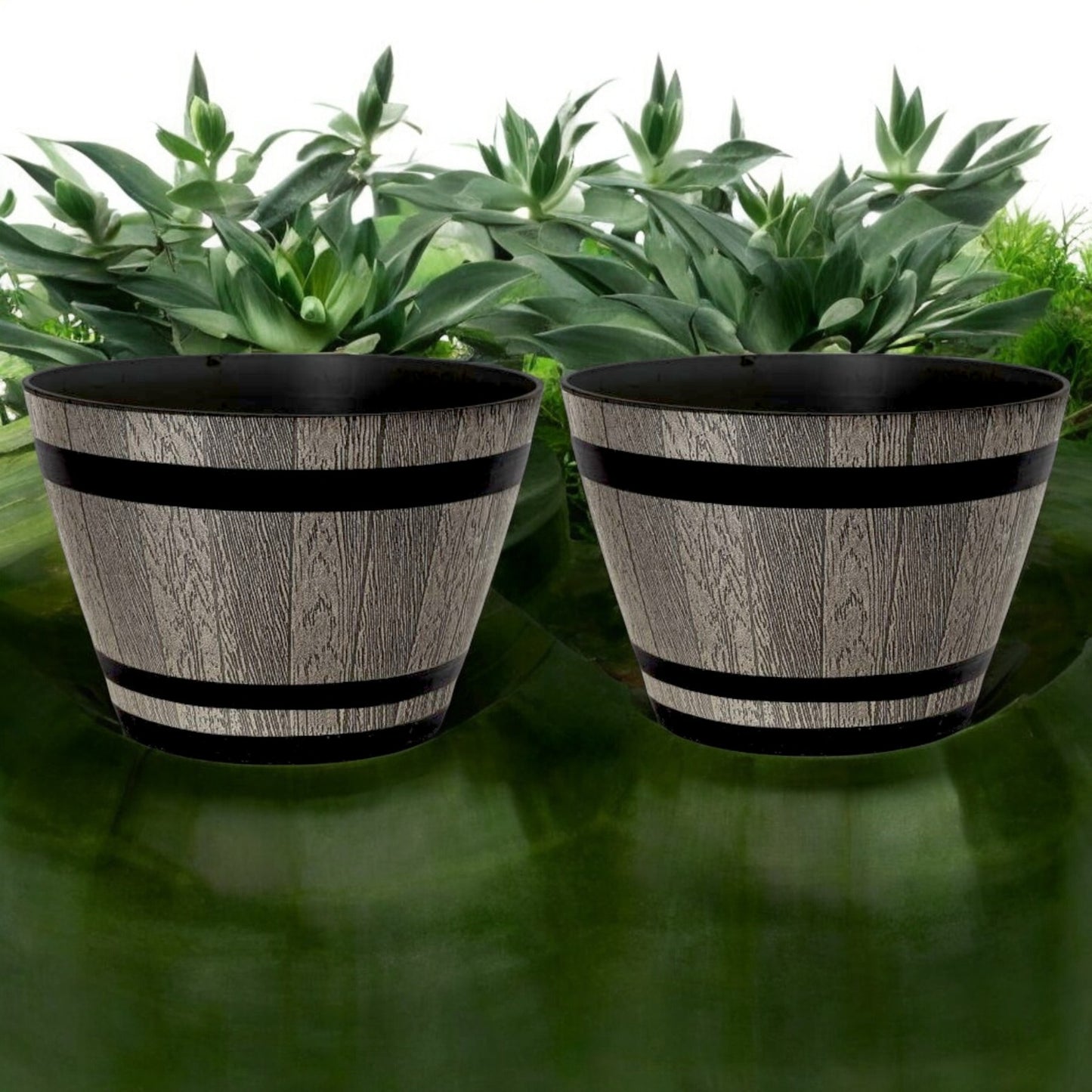Whiskey Barrel 15" Brown Ash Planter – Rustic Garden Pot with 18.35L Capacity