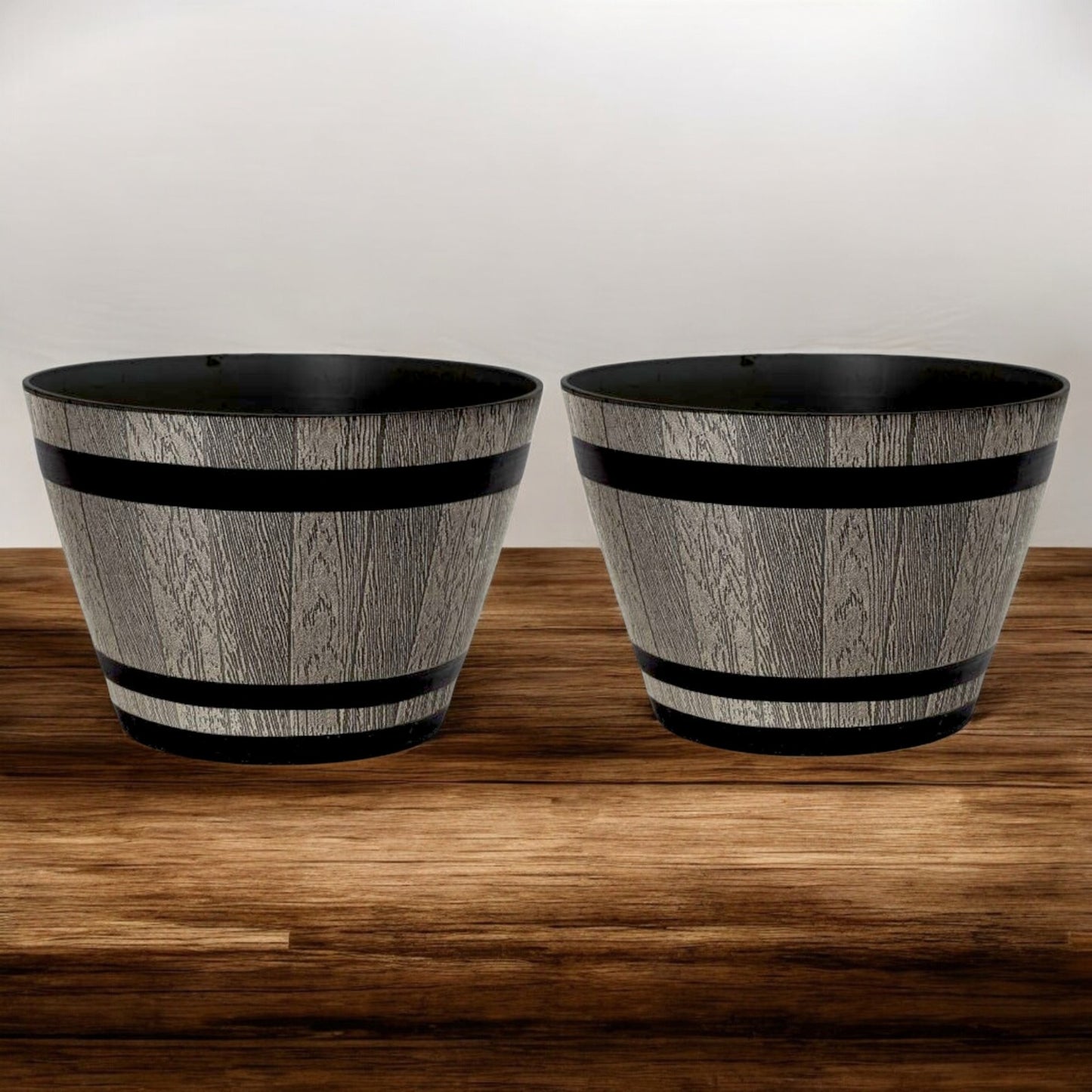 Whiskey Barrel 15" Brown Ash Planter – Rustic Garden Pot with 18.35L Capacity