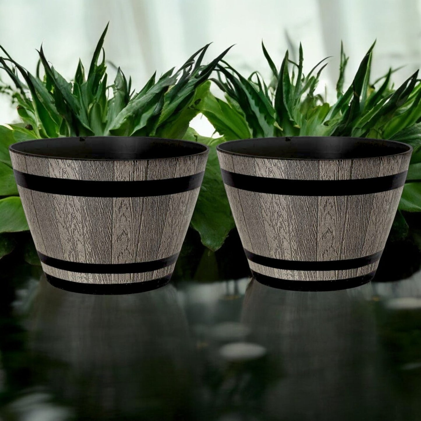 Whiskey Barrel 15" Brown Ash Planter – Rustic Garden Pot with 18.35L Capacity