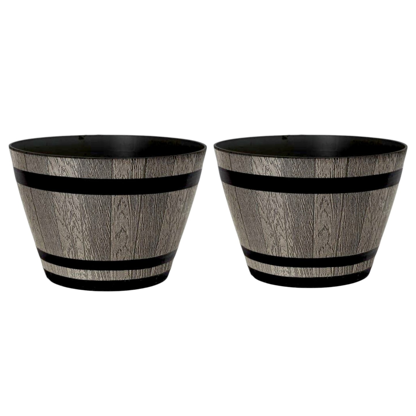 Whiskey Barrel 15" Brown Ash Planter – Rustic Garden Pot with 18.35L Capacity