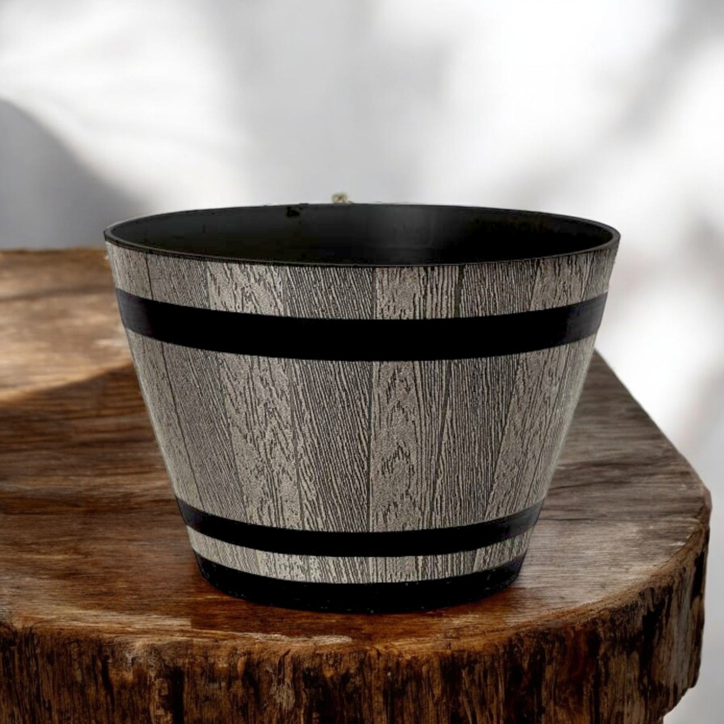 Whiskey Barrel 15" Brown Ash Planter – Rustic Garden Pot with 18.35L Capacity